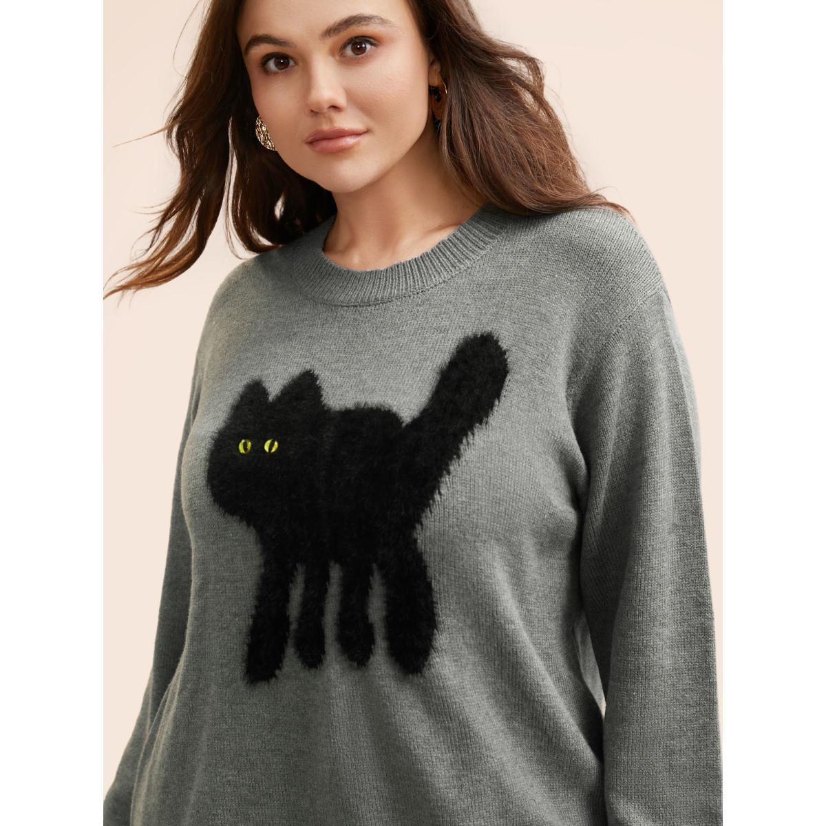 Plus Size Supersoft Essentials Cat Slit Hem Pullover Mediumgray Women Casual Long Sleeve Round Neck Everyday Pullovers BloomChic 22-24/3X Product Image