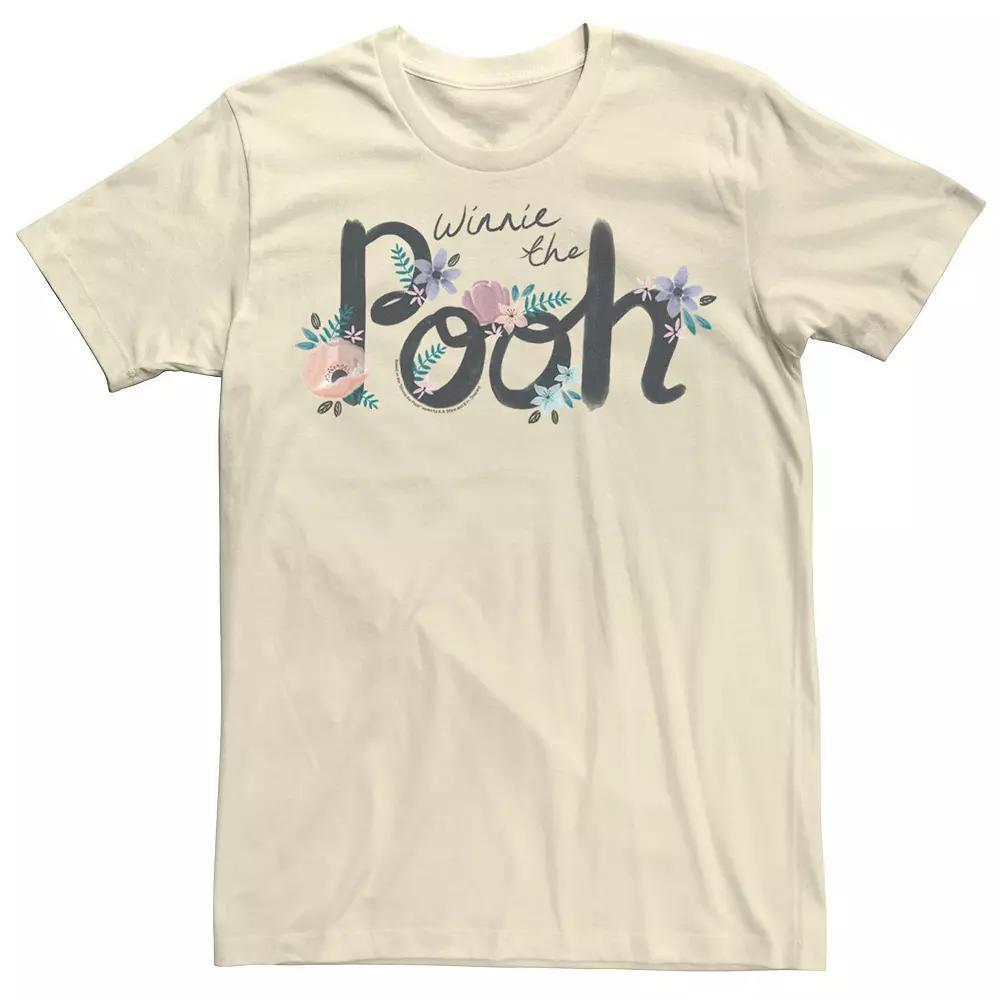 Disney's Winnie The Pooh Floral Cursive Name Text Men's Tee, Size: Medium, Natural Product Image