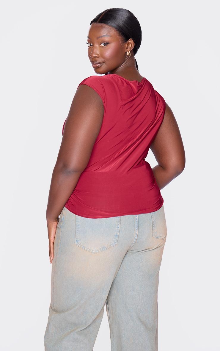 Plus Burgundy Slash Neckline Long Top Product Image