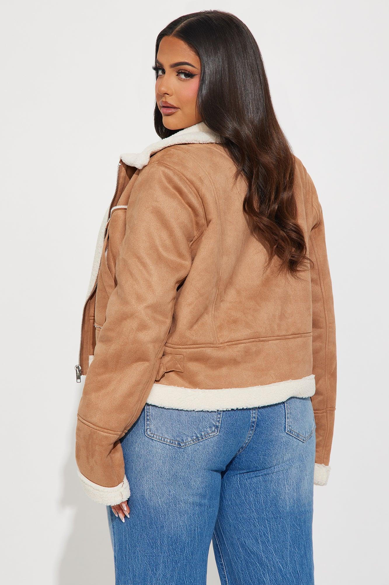 Look My Way Shearling Jacket - Khaki Product Image