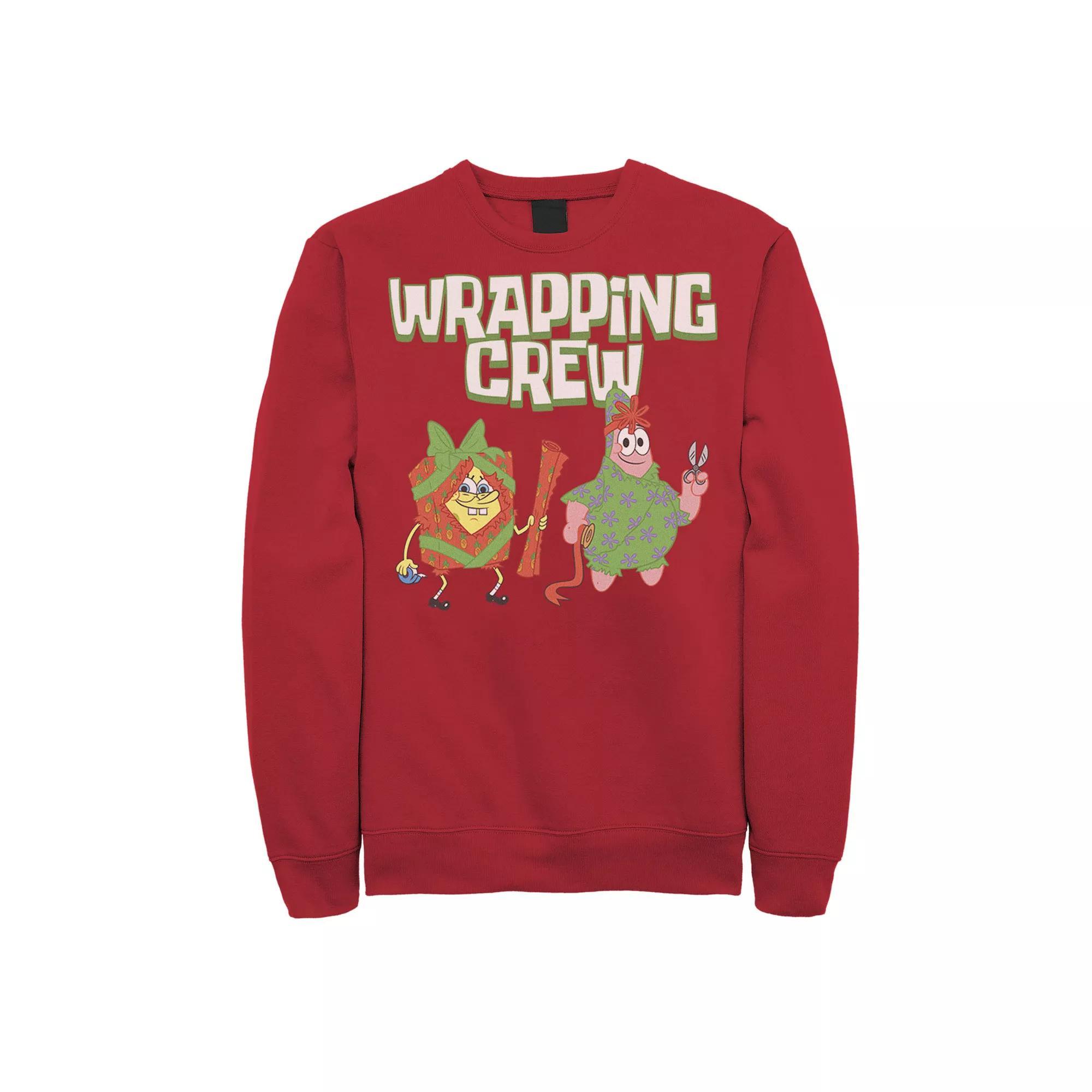 Mens Nickelodeon Spongebob Squarepants Patrick Wrapping Crew Christmas Graphic Fleece Pullover Product Image