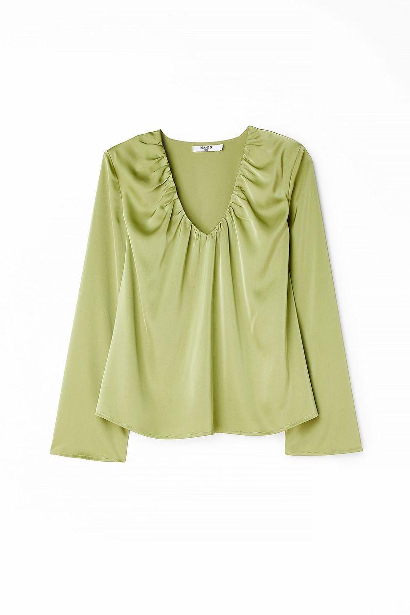 Satin Blouse with Gathered Neckline Product Image