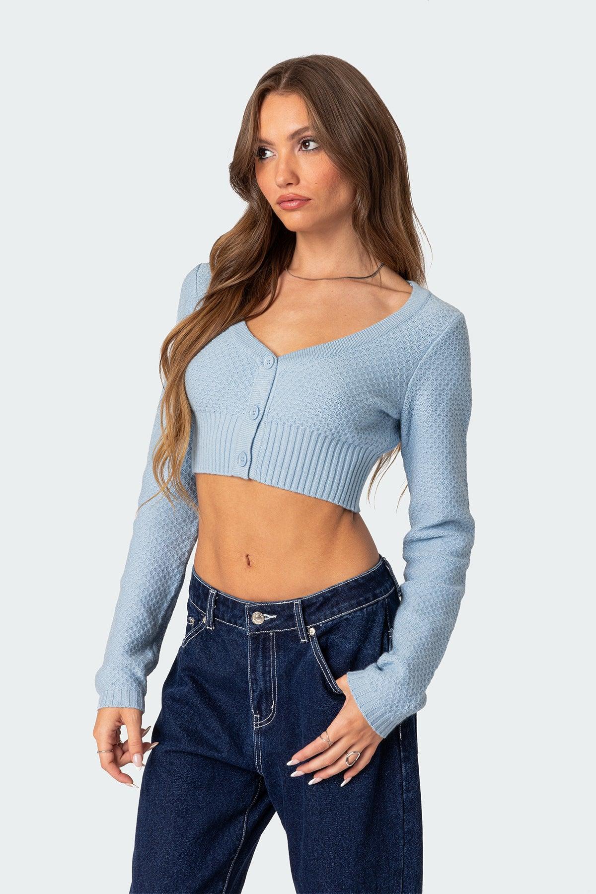 V Neck Cropped Cardigan Product Image