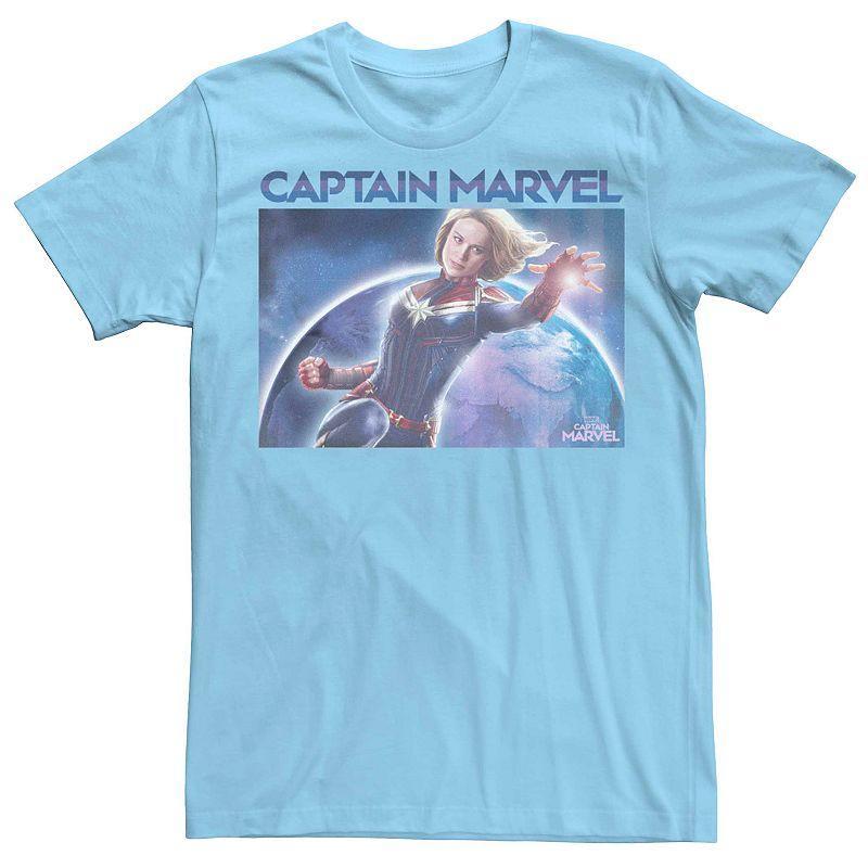 Men's Captain Marvel World Space Poster Tee, Size: Small, Light Blue Product Image