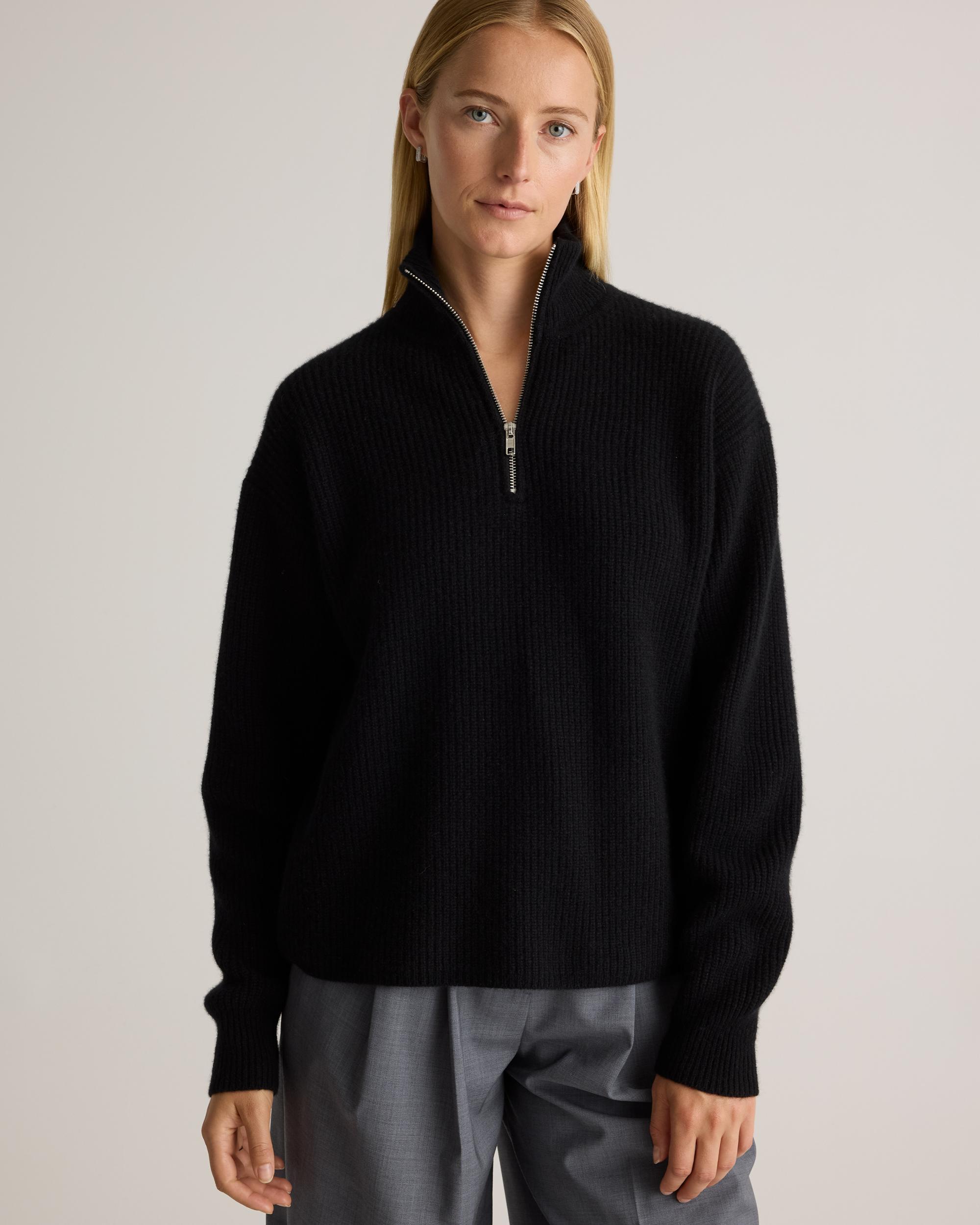 Quince | Women's Mongolian Cashmere Fisherman Quarter Zip Sweater Size XL Product Image