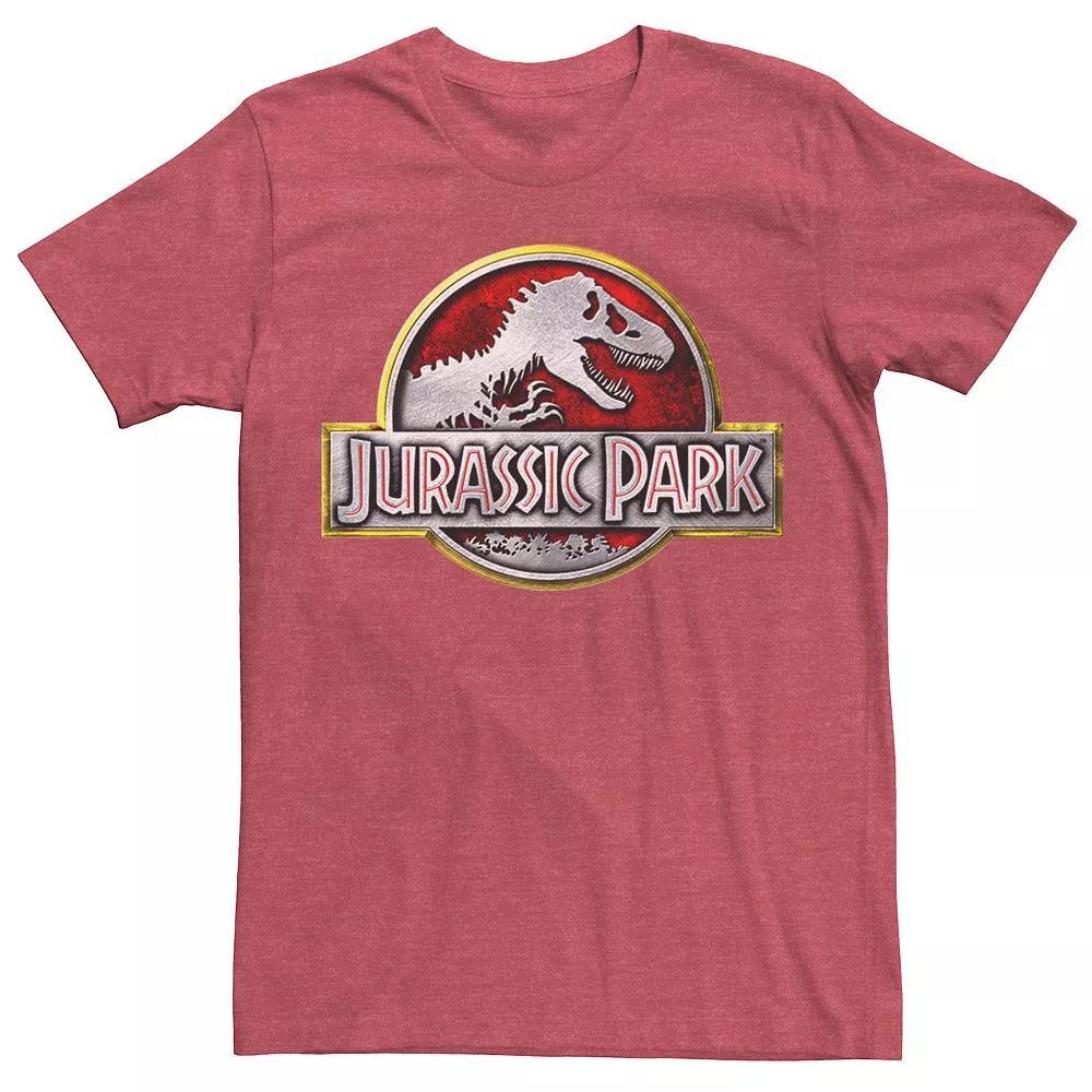 Mens Jurassic Park Chrome Logo Tee, Men's, Size: Large, Red Grey Product Image