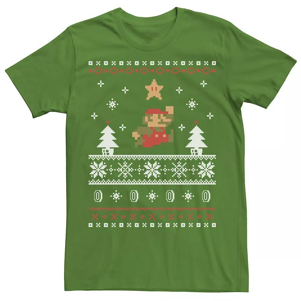 Men's Nintendo Super Mario Christmas Star Pixels Tee, Size: Medium, Kelly Product Image