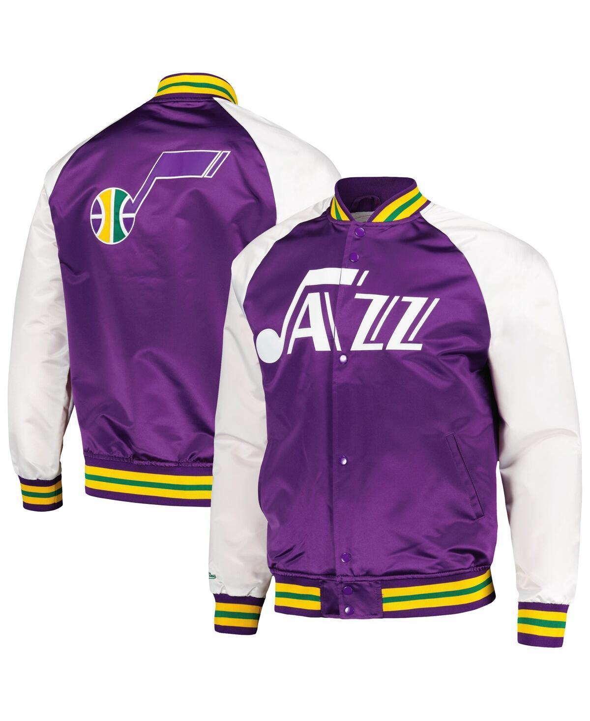 Men's Mitchell & Ness Purple Utah Jazz Double Clutch Satin Raglan Full-Snap Jacket, Size: Large, Jaz Purple Product Image