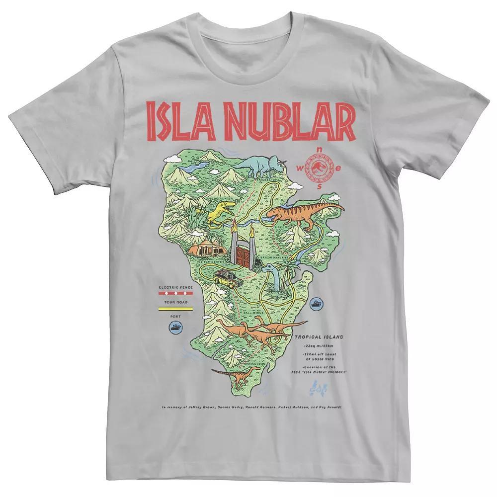 Men's Jurassic Park Islas Nublar Landmark Map Tee, Size: Small, Silver Product Image