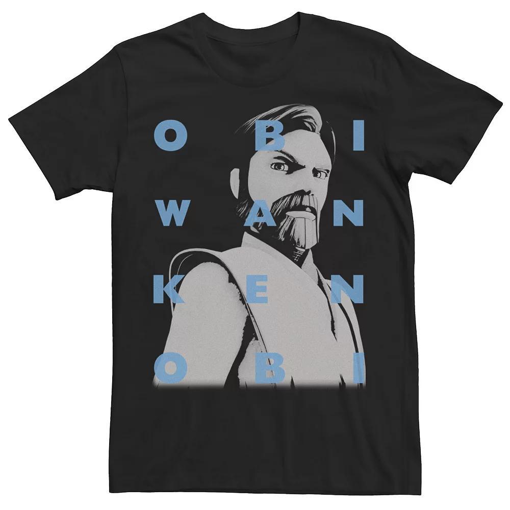Men's Star Wars: Clone Wars Obi-Wan Kenobi Text Overlay Tee, Size: 3XL, Black Product Image