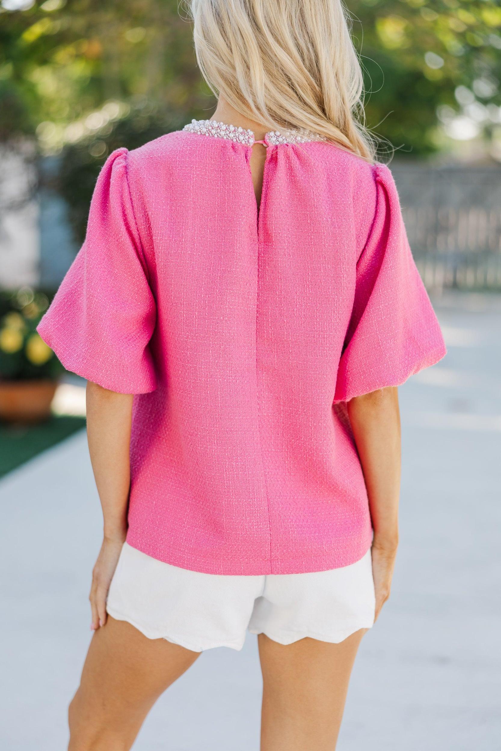Calling On You Pink Tweed Blouse Female Product Image