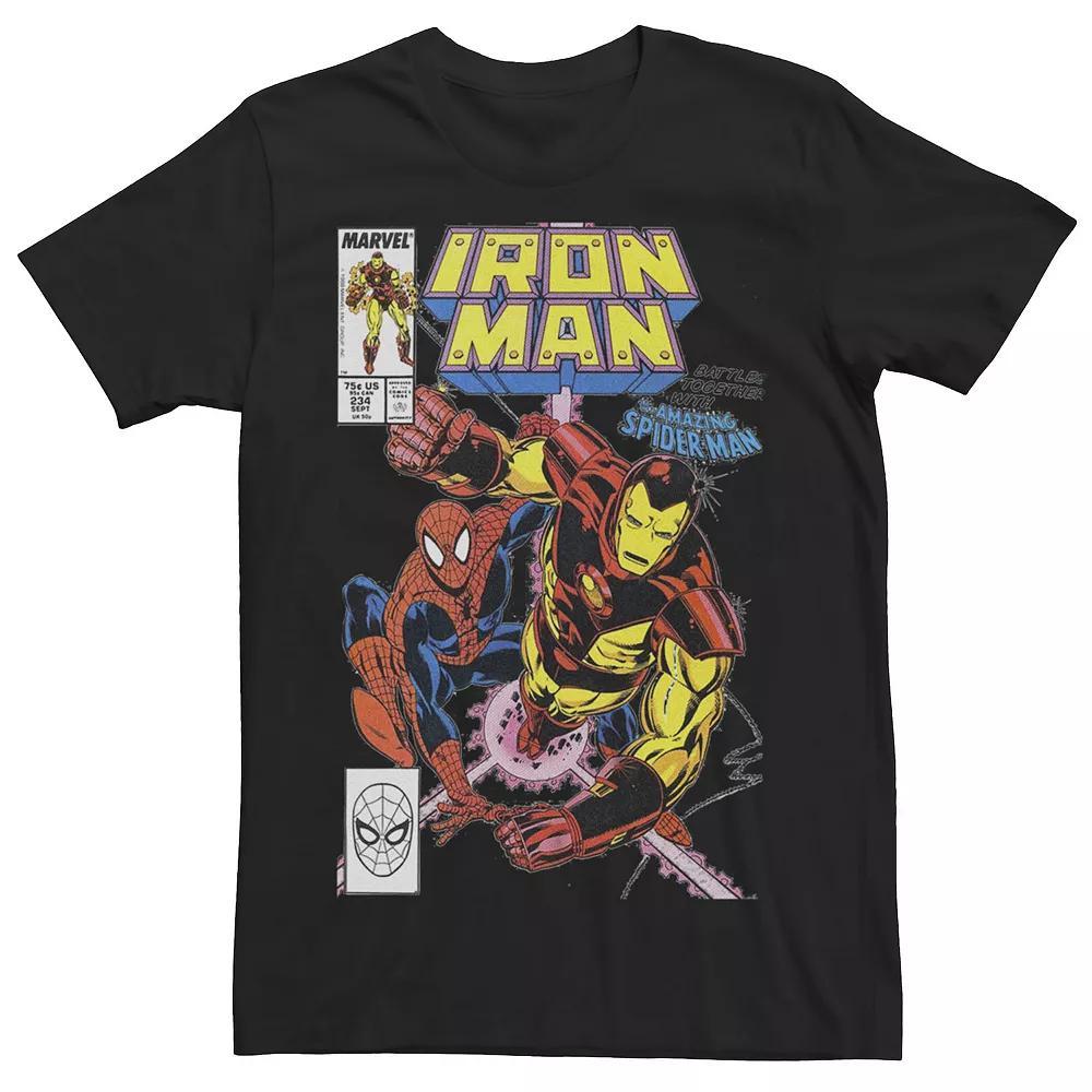 Men's Iron Man Comic Cover With Spider-Man Graphic Tee, Size: Large, Black Product Image
