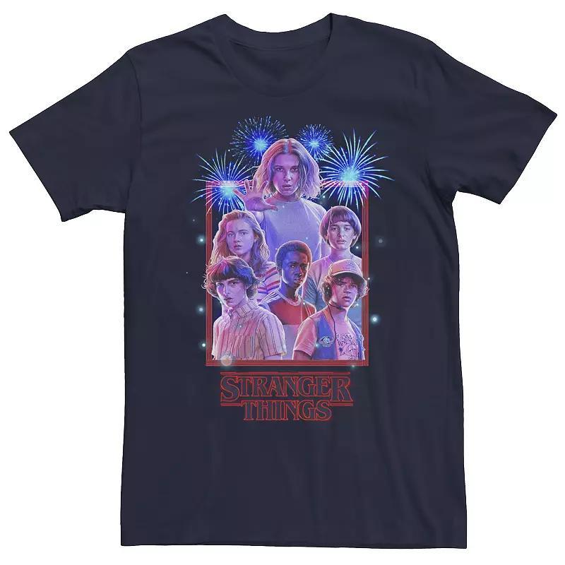 Men's Netflix Stranger Things Group Shot Fireworks Poster Tee, Size: 3XL, Blue Product Image
