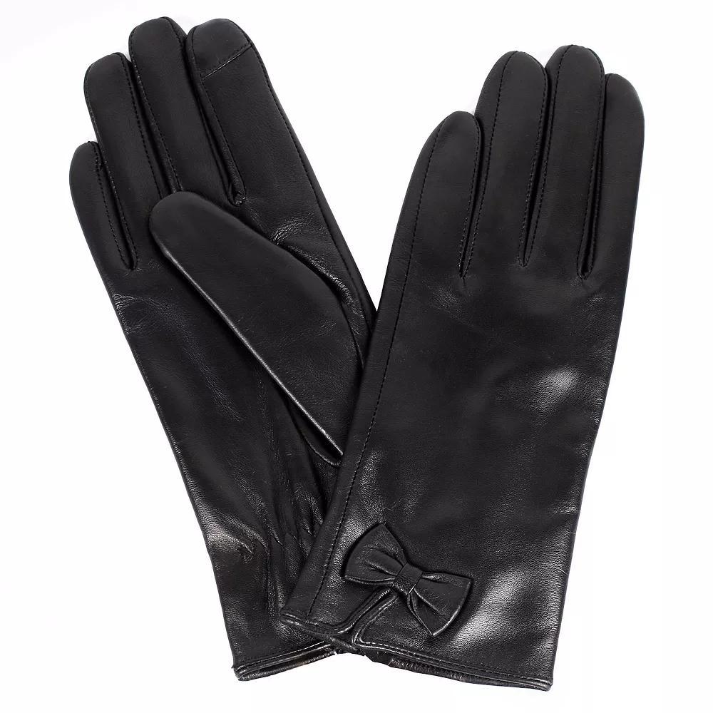 Women's Karla Hanson Leather Touchscreen Gloves with Bows, Size: Large, Black Product Image