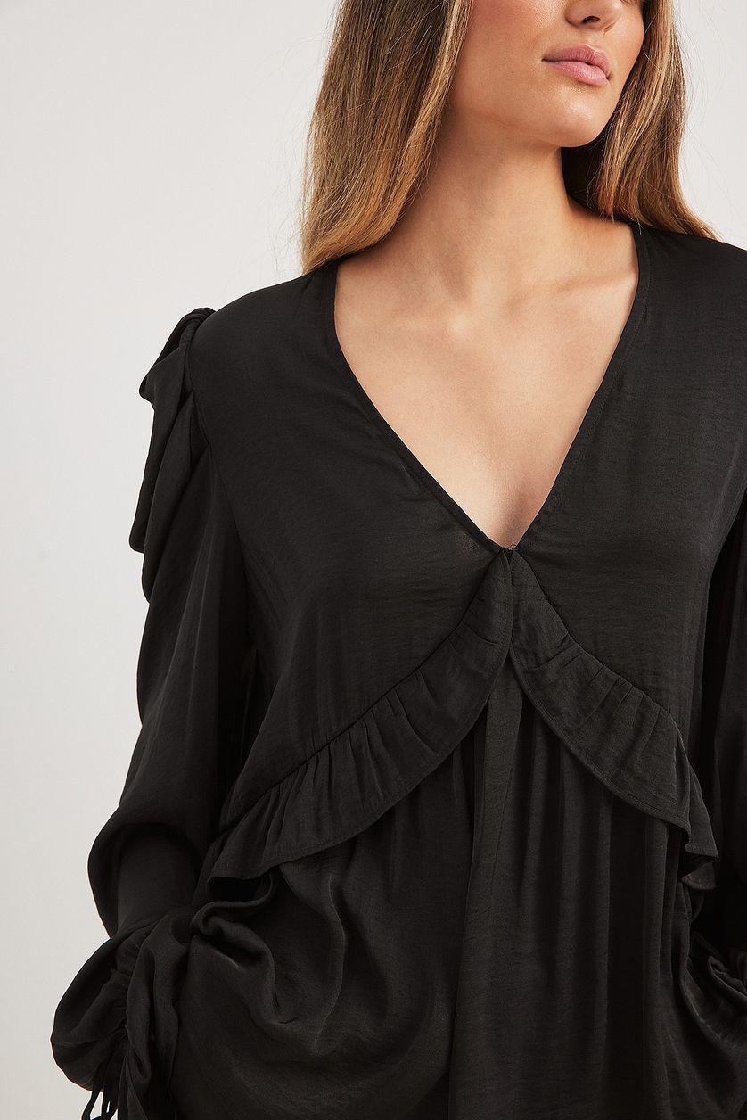 Structured Ruffle Detail Tie Sleeve Blouse Product Image