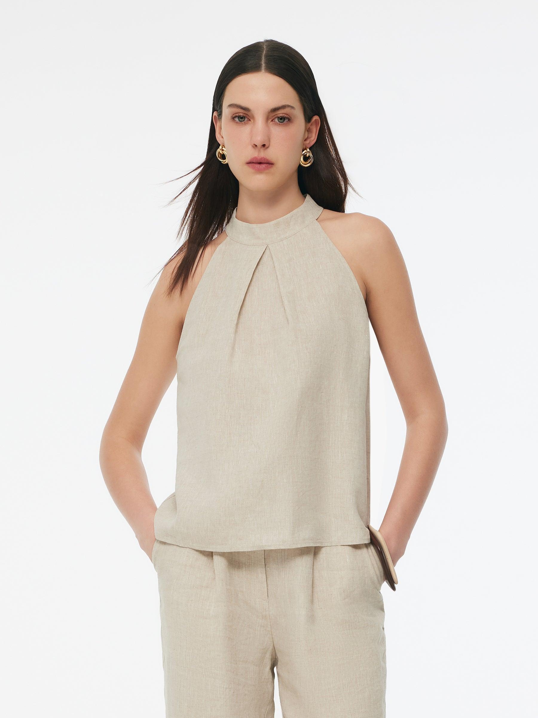 100% Linen Women Halter Tank Top Product Image