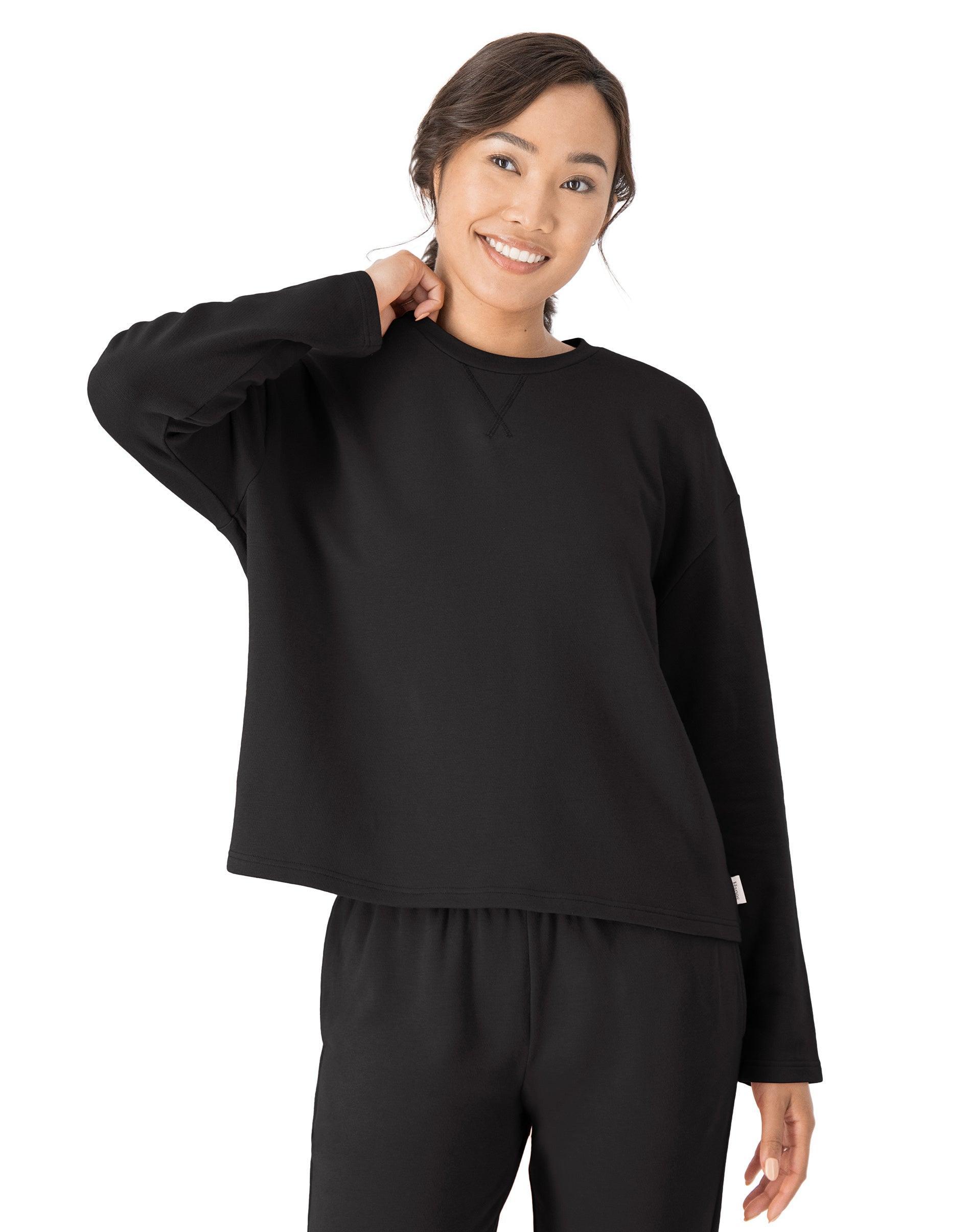 Hanes Originals Comfywear Womens French Terry Crewneck Pullover Black S Product Image