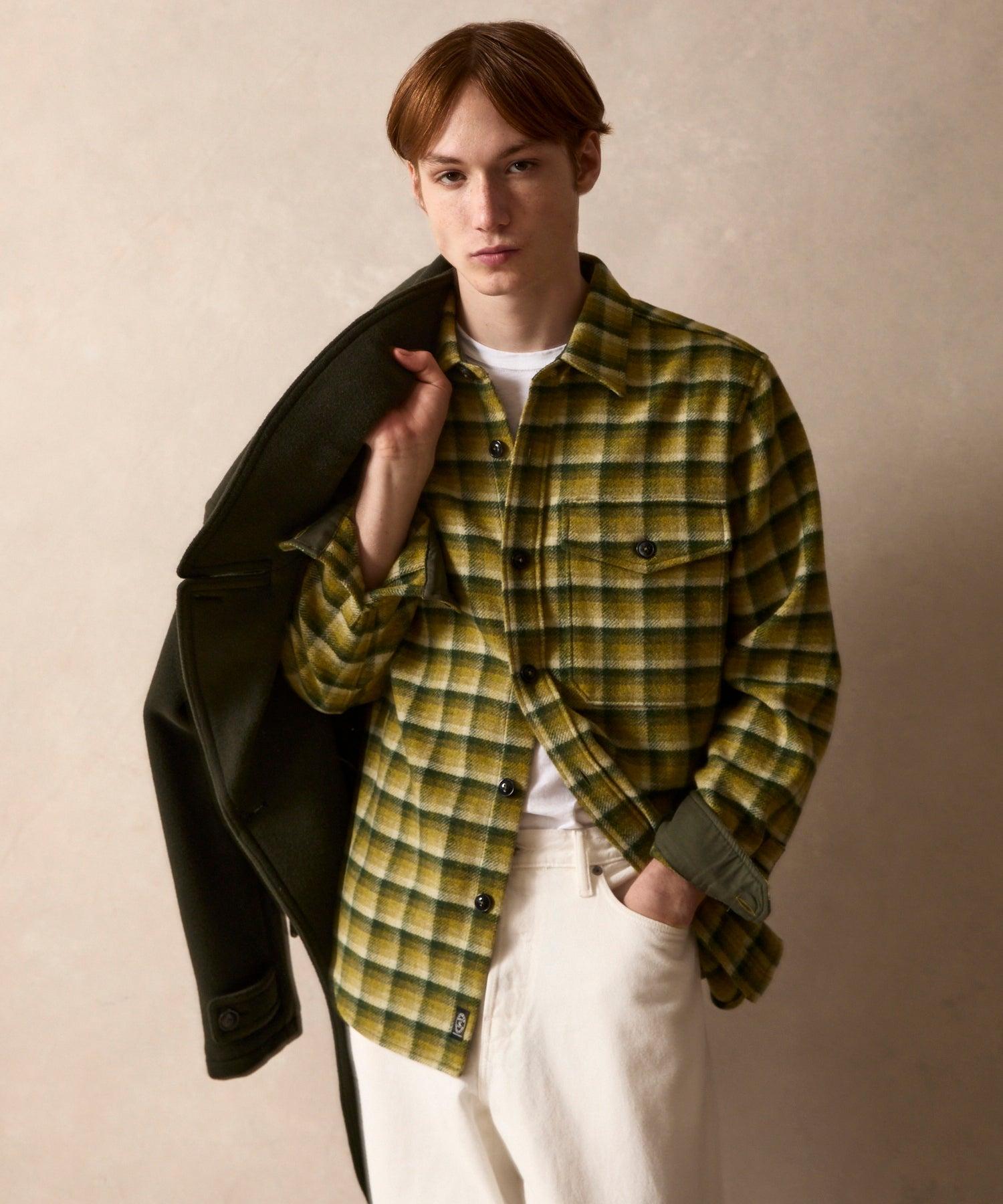 Wool Plaid Utility Shirt Jacket in Chartreuse Product Image
