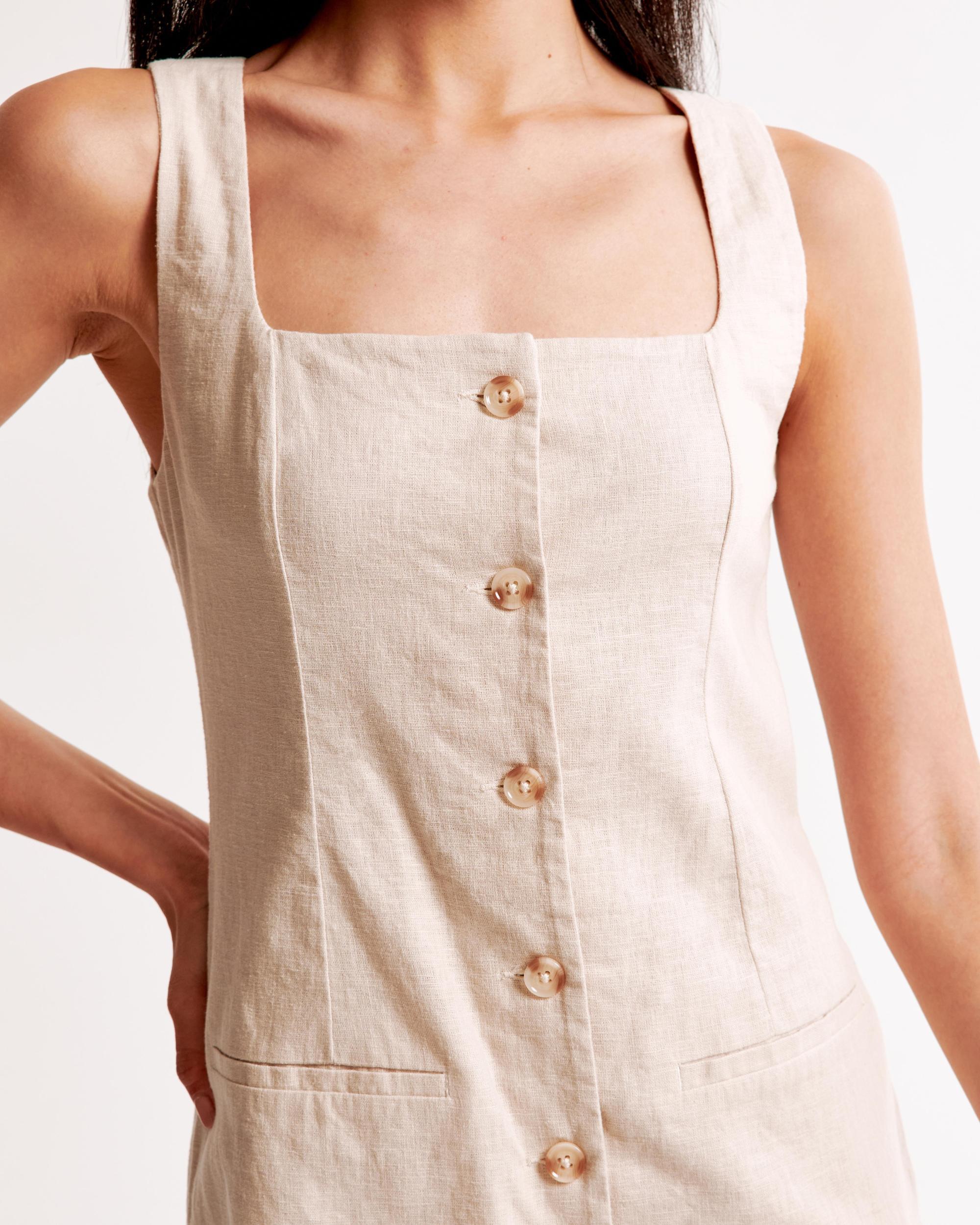 The A&F Mara Squareneck Linen-Blend Vest Mini Dress Product Image