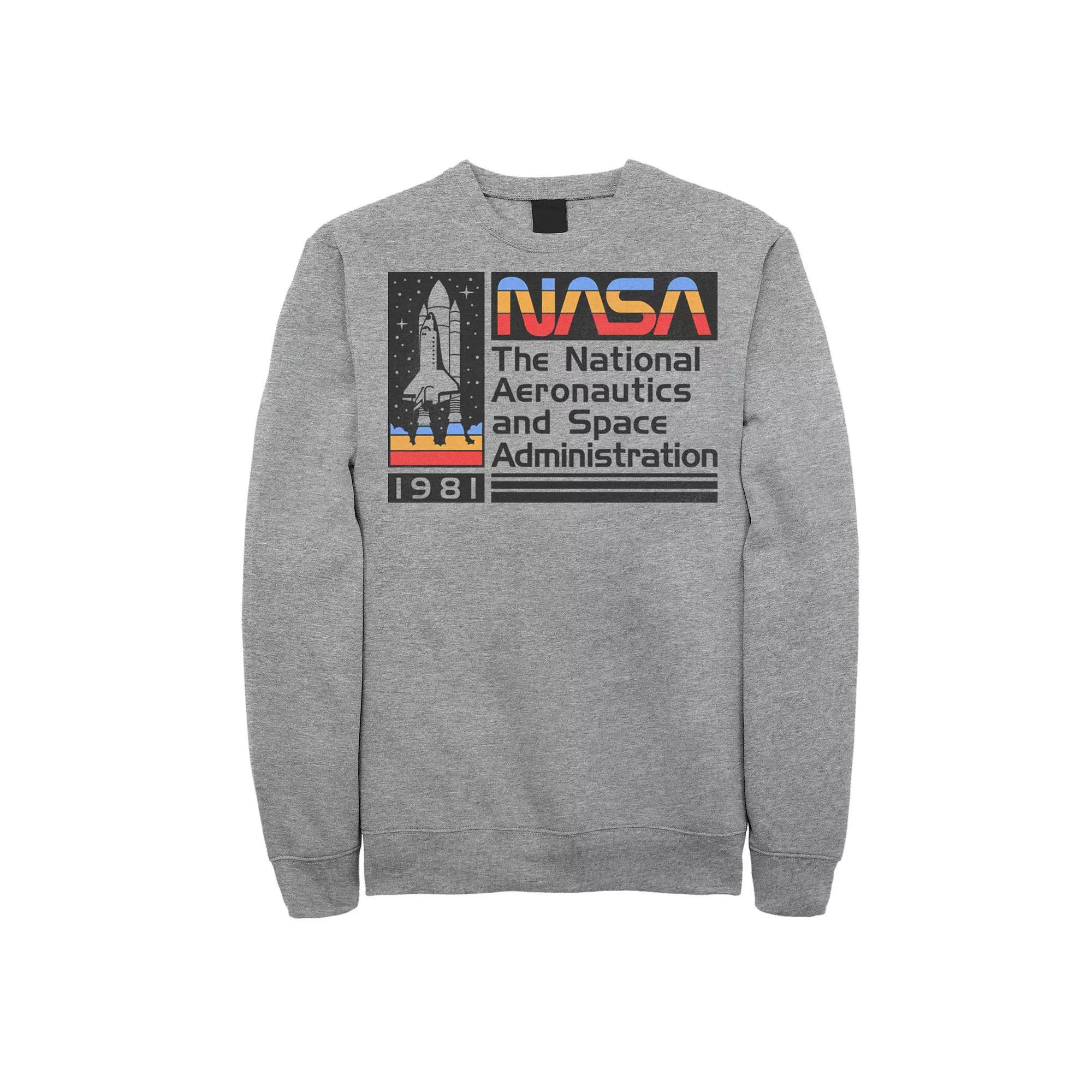 Men's NASA National Aeronautics Striped Logo Graphic Fleece Pullover, Size: XXL, Athletic Grey Product Image