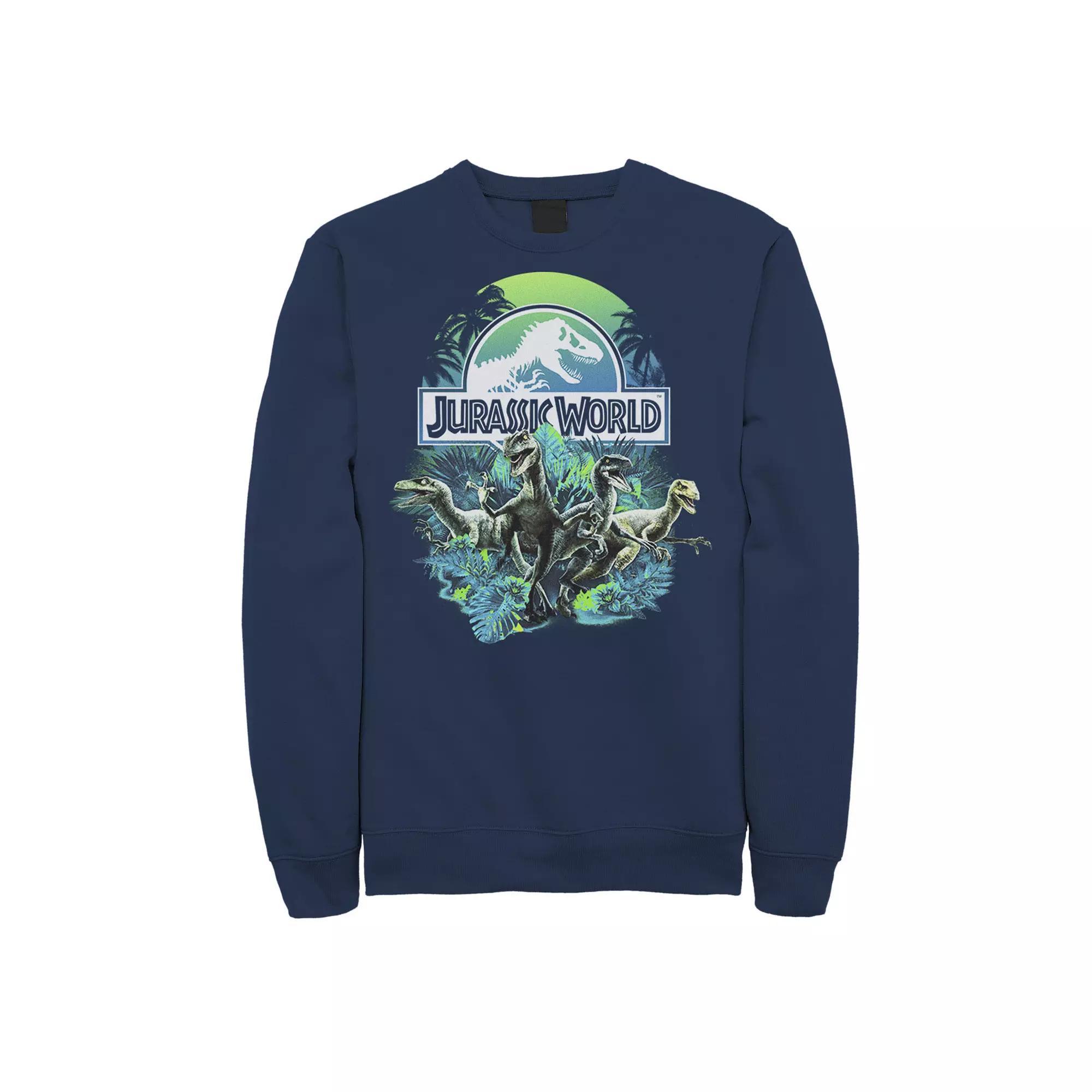Men's Jurassic World Blue Green Jungle Velociraptor Attack Fleece Graphic Pullover, Size: XL Product Image