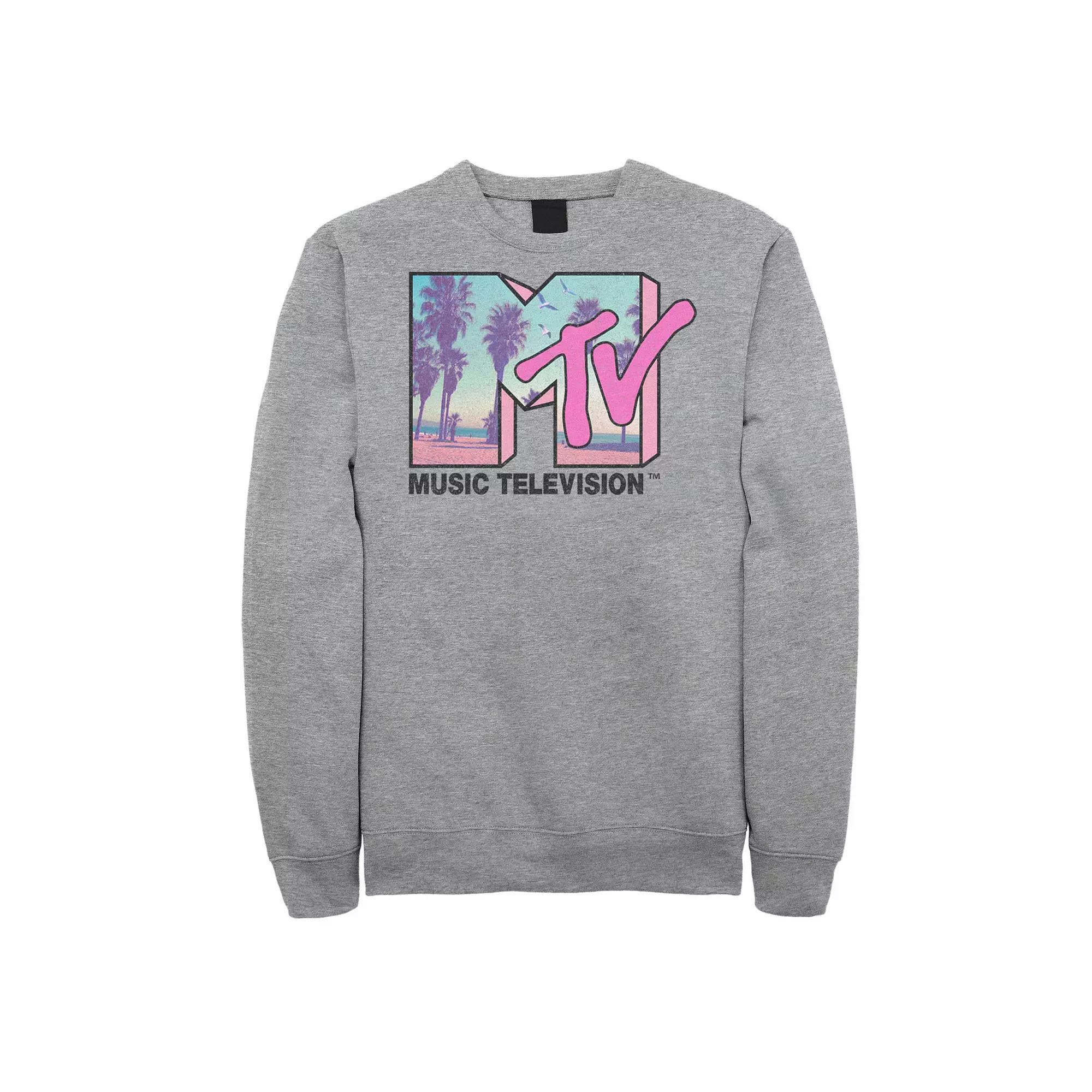 Big & Tall MTVBeach and Palm Tree Logo Sweatshirt, Men's, Size: 4XL, Athletic Grey Product Image
