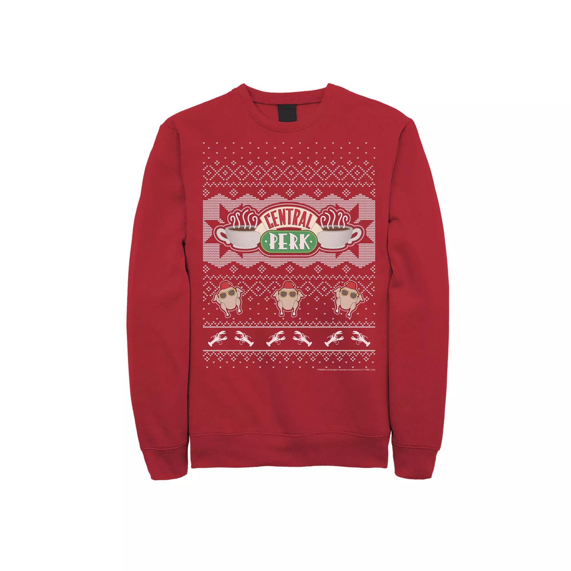 Men's Friends Central Perk Holiday Pattern Sweatshirt, Size: XXL, Red Product Image