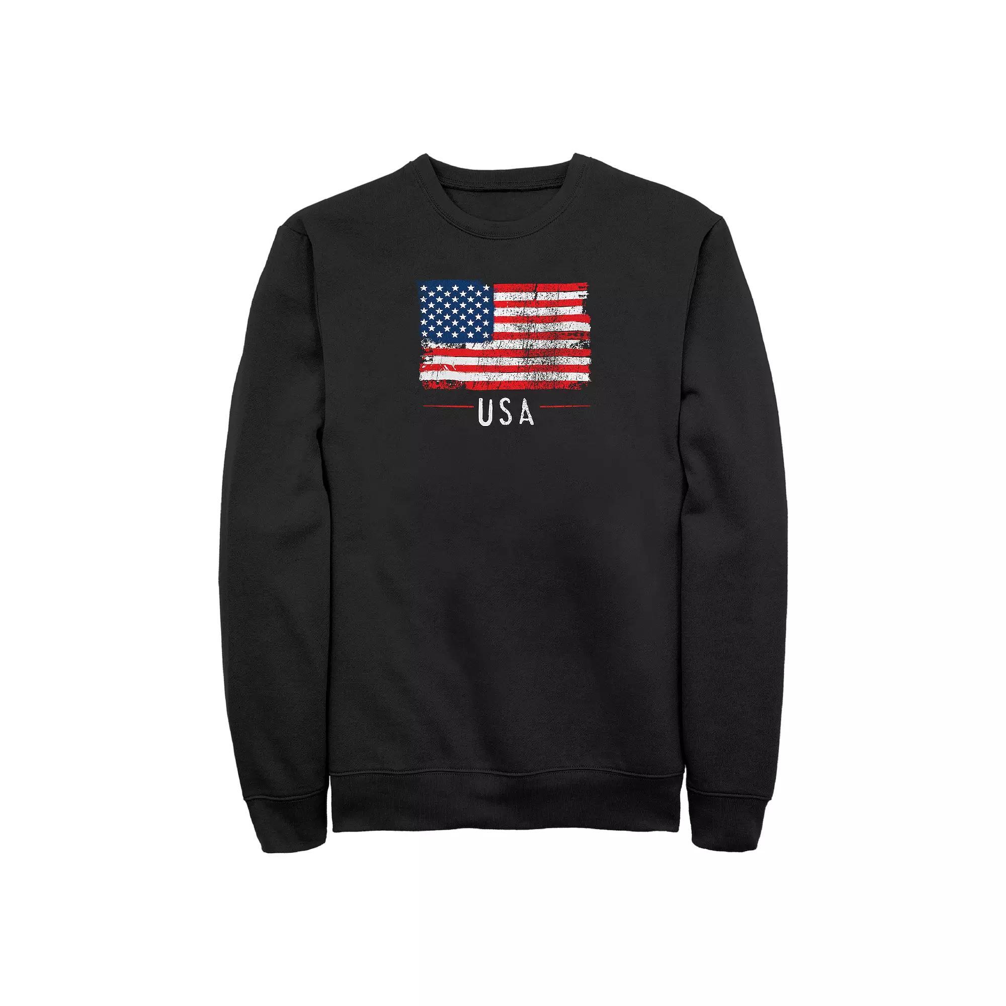 Big & Tall USA Distressed Print Graphic Fleece, Men's, Size: 4XL Tall, Black Product Image