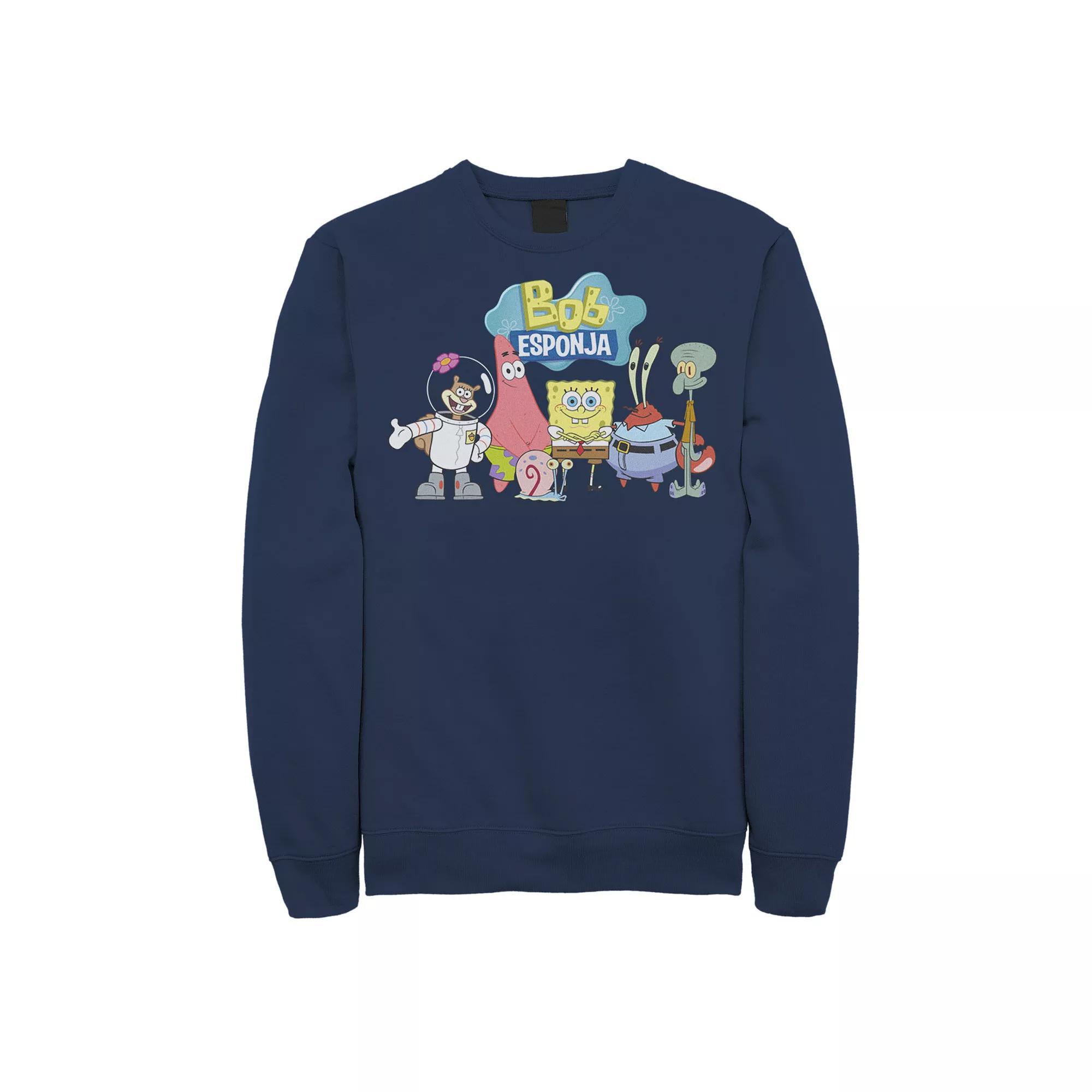 Men's Nickelodeon SpongeBob SquarePants Bob Esponja Happy Group Shot Fleece, Size: Large, Blue Product Image
