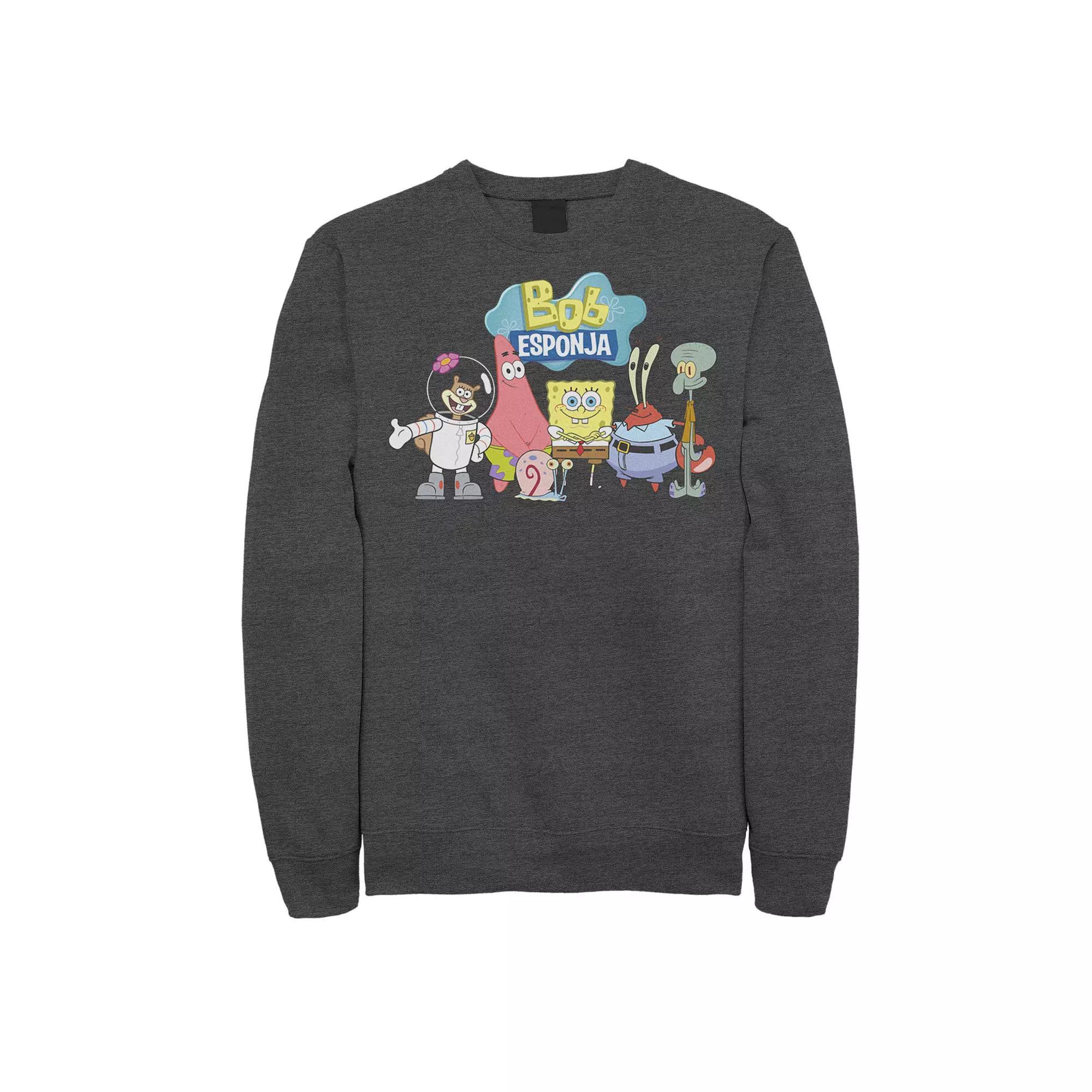 Mens Nickelodeon SpongeBob SquarePants Bob Esponja Happy Group Shot Fleece Grey Heather Product Image