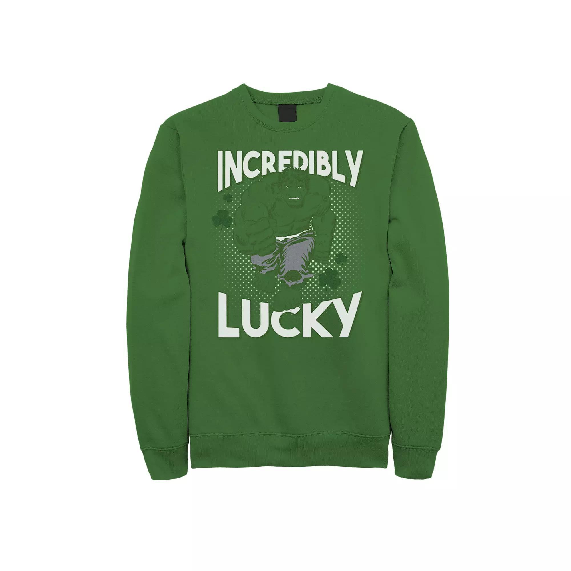 Men's Marvel Hulk Incredibly Lucky St. Patrick's Sweatshirt, Size: XXL, Athletic Grey Product Image
