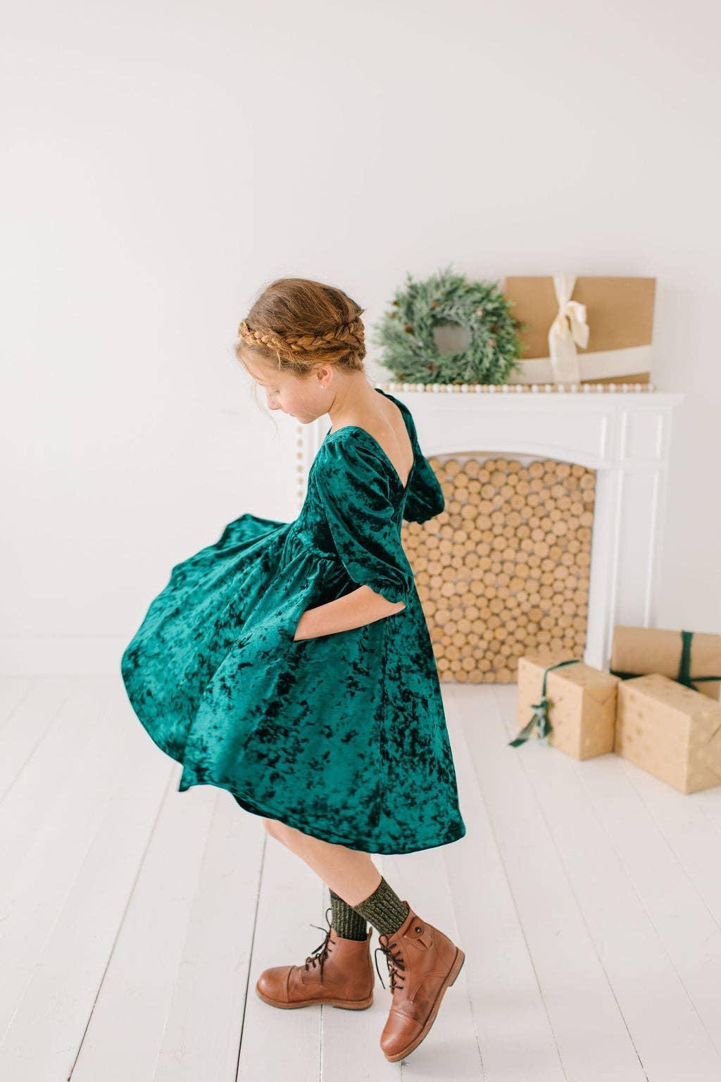 Ollie Jay - Pippa Dress in Crushed Green Velvet Product Image
