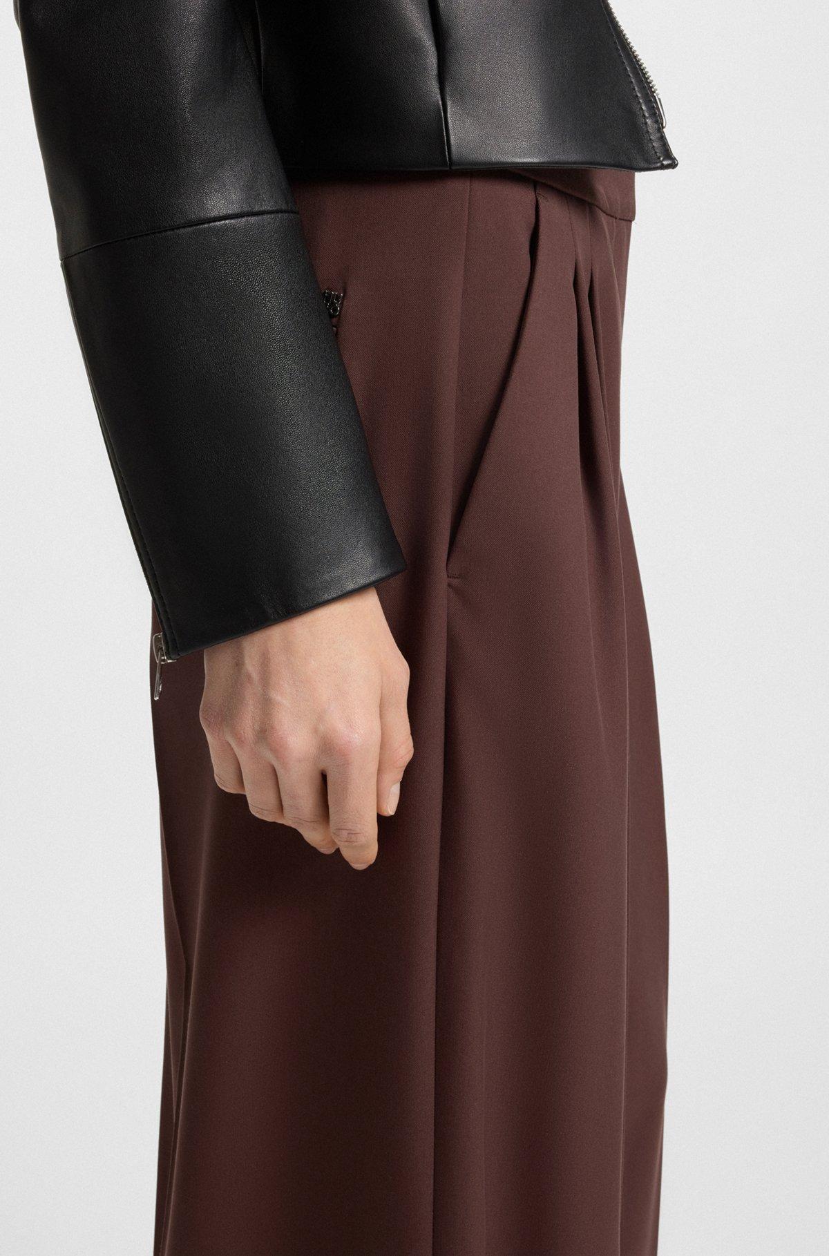 HUGO - Relaxed-fit pants in stretch fabric with wrap effect - Dark Brown Product Image