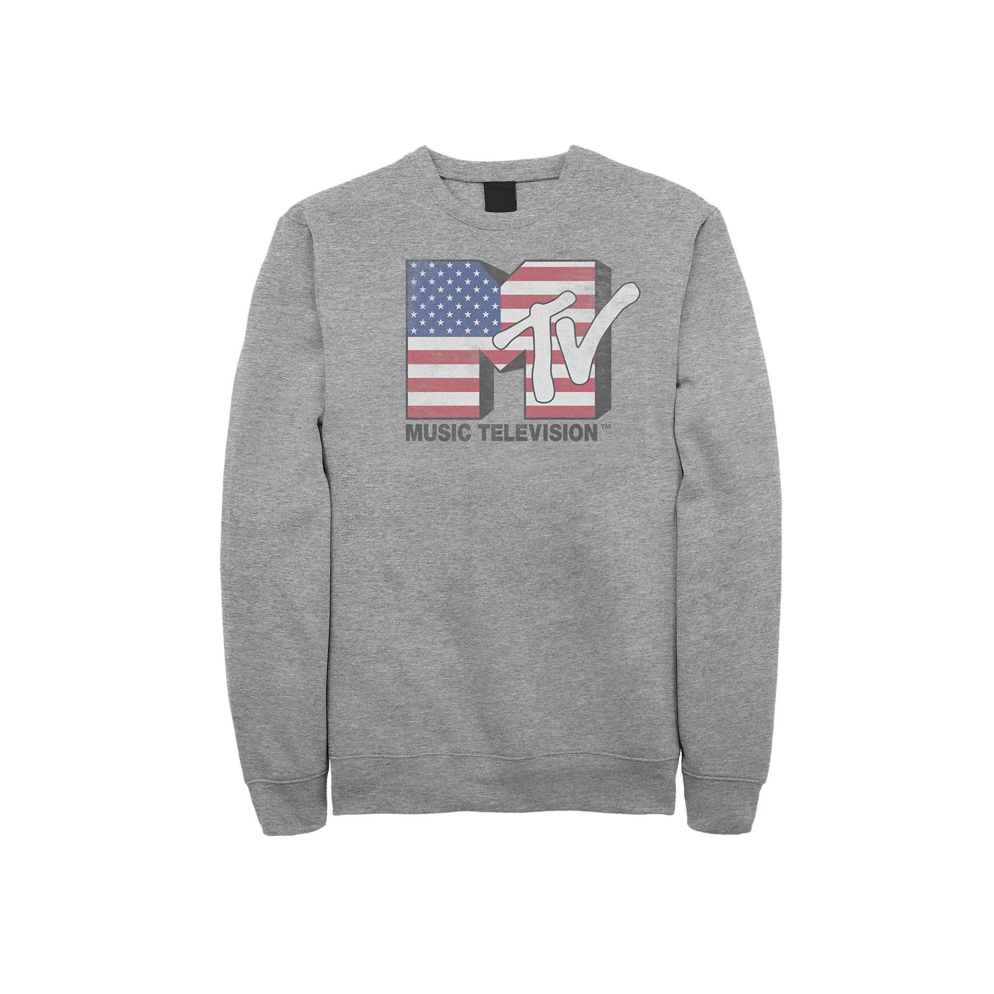 Men's MTV American Flag Faded Logo Fleece, Size: 3XL, Athletic Grey Product Image