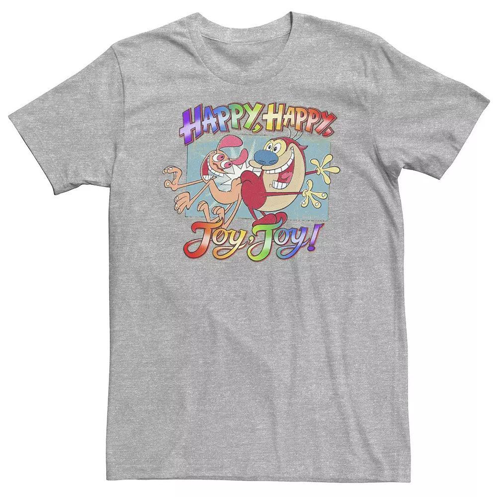 Big & Tall Ren And Stimpy Pride Happy Happy Joy Joy Rainbow Gradient Tee, Men's, Size: XXL Tall, Athletic Grey Product Image