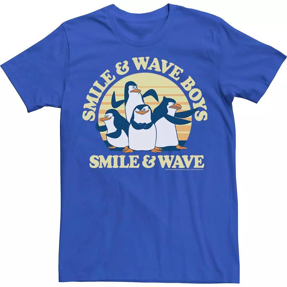 Men's Madagascar Penguins Smile And Wave Sunset Text Poster Tee, Size: Small, Royal Product Image