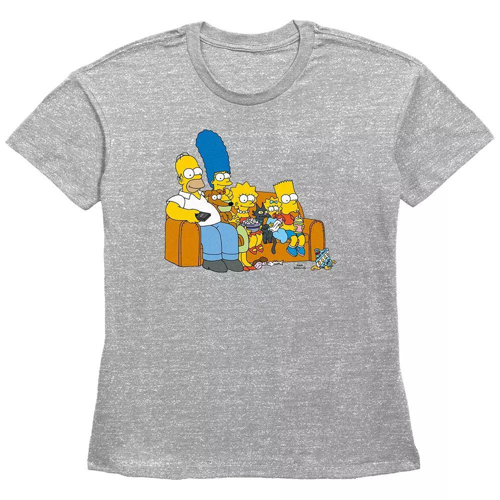 Women's The Simpsons Family Couch Basic Fit Graphic Tee, Girl's, Size: Large, Grey Gray Product Image
