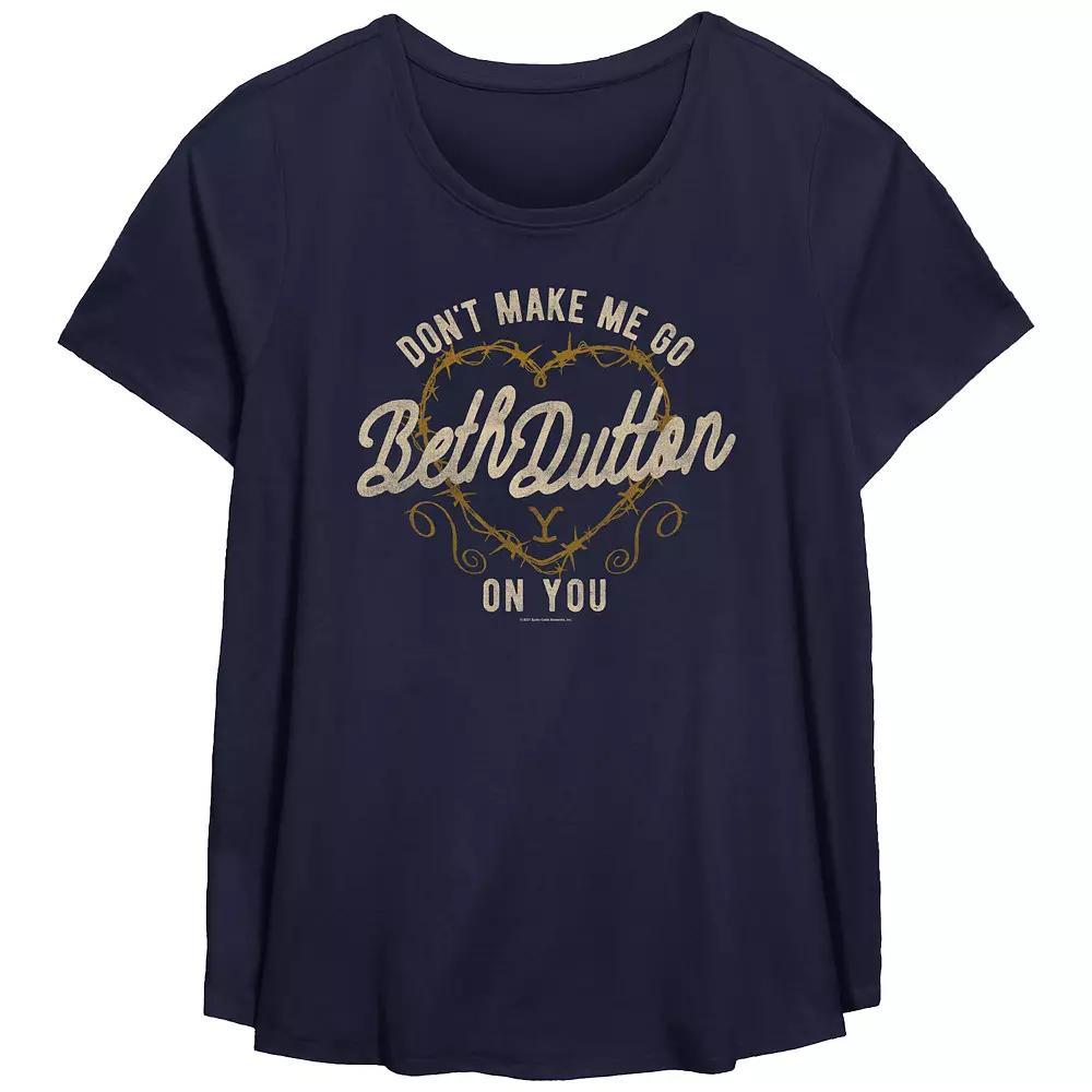 Missy Plus Size Yellowstone Don't Make Me Go Beth Dutton On You Scoop Hem Tee, Girl's, Size: 3XL, Blue Product Image