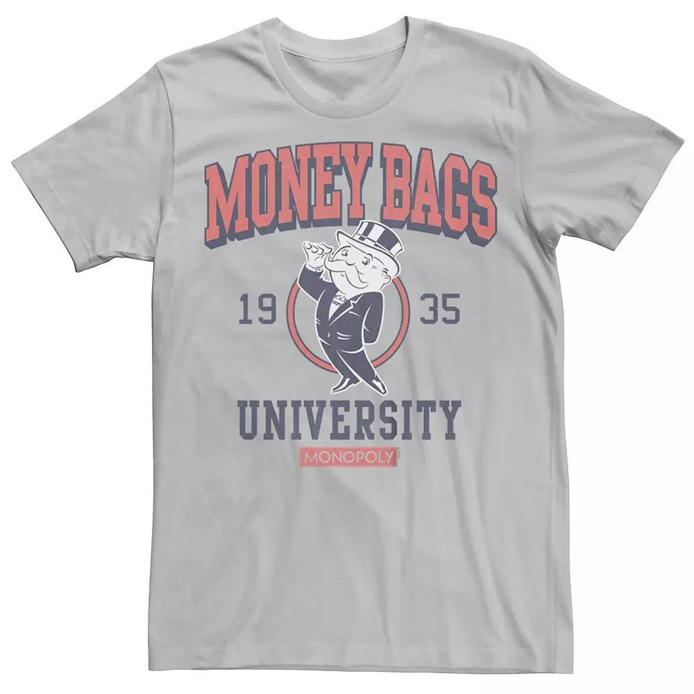 Men's Monopoly University Money Bags Graphic Tee, Size: XXL, Silver Product Image