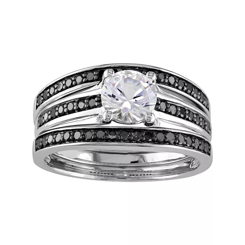 Stella Grace Sterling Silver 1/2 Carat T.W. Black Diamond & Lab-Created White Sapphire Engagement Ring Set, Women's, Size: 6 Product Image