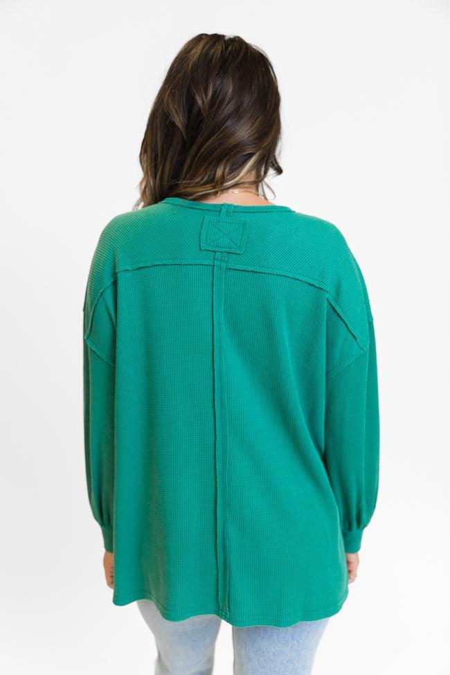 Sending Love Evergreen Oversized Waffle V-Neck Top FINAL SALE Product Image