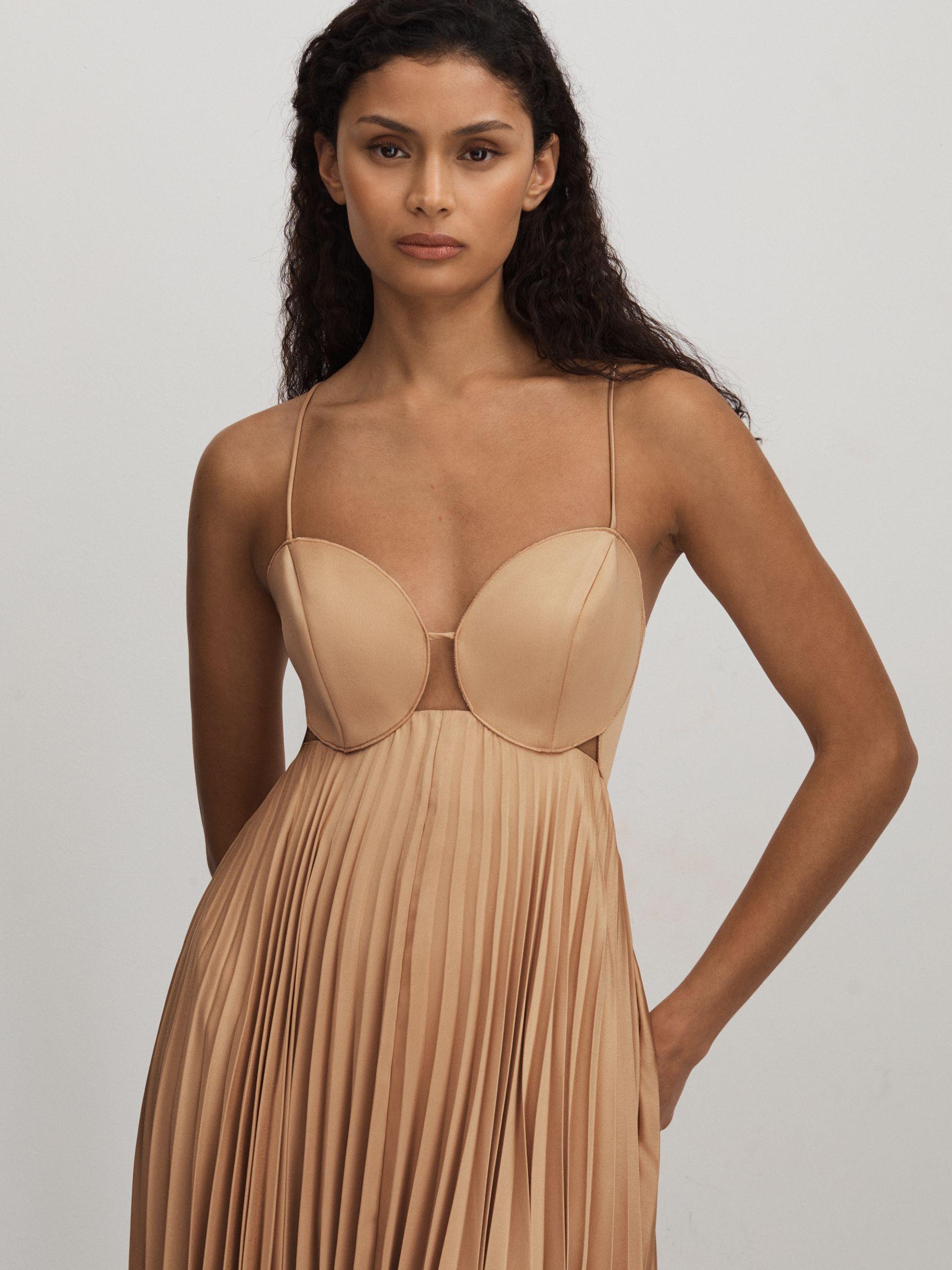 Acler Pleated Asymmetric Midi Dress in Gold Product Image