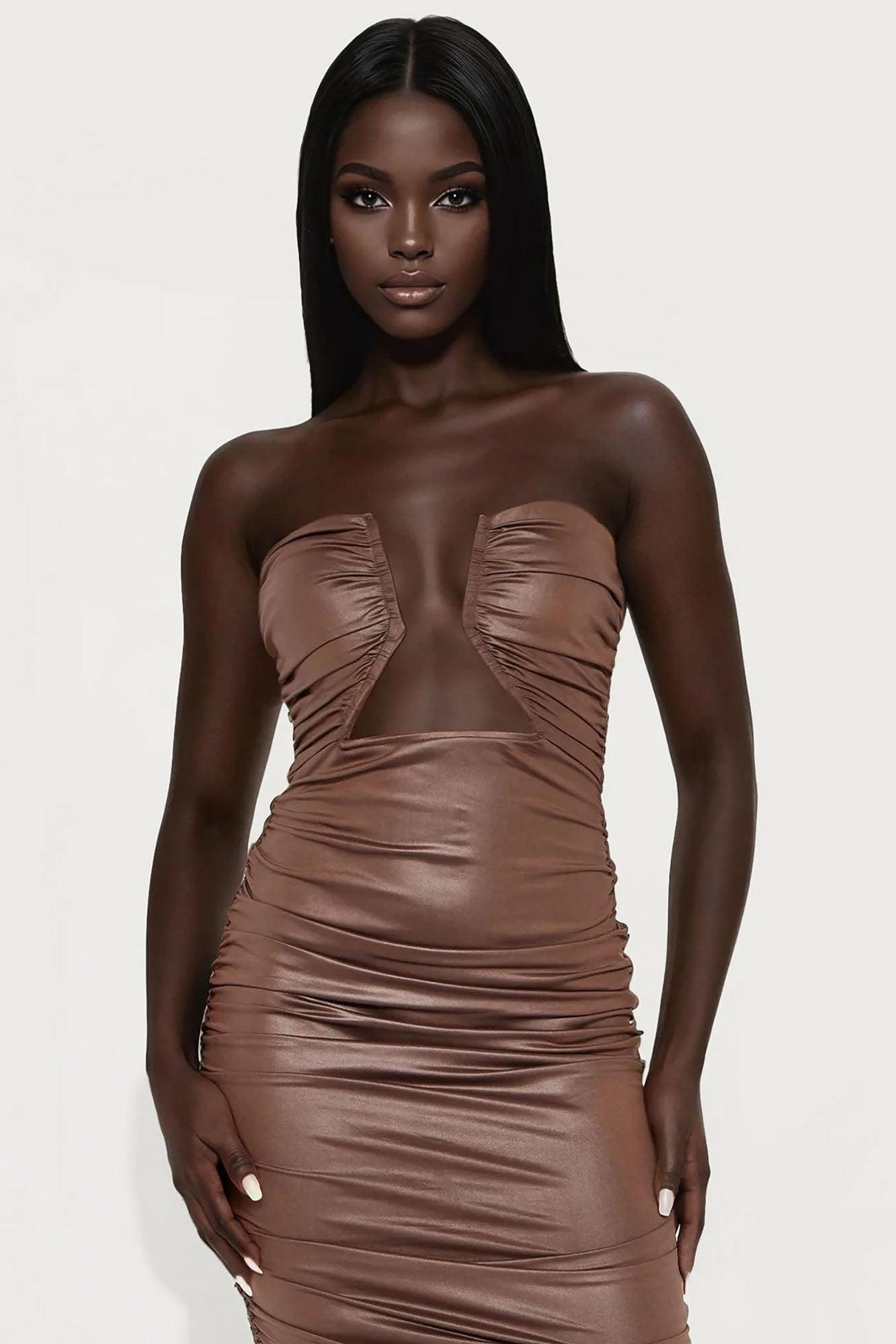 Sweet Honey Foil Maxi Dress - Mocha Product Image