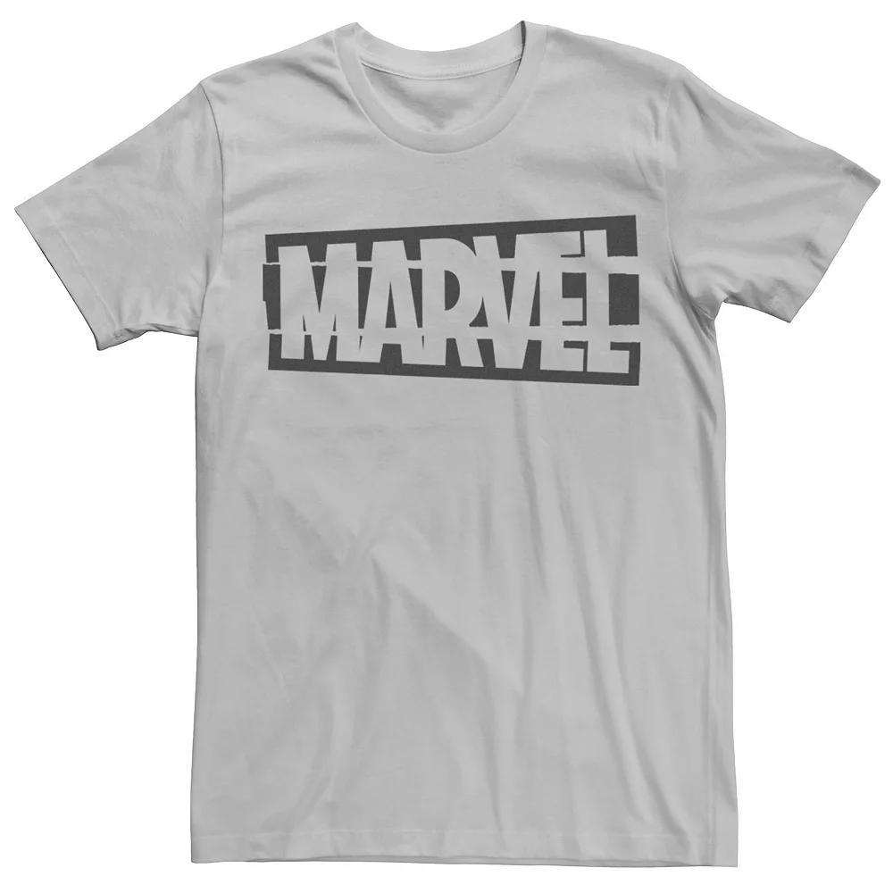 Men's Marvel Split Flat Black Logo Tee, Size: XXL, Silver Product Image