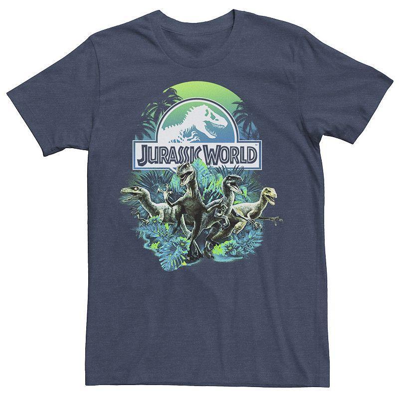 Men's Jurassic World Blue Green Jungle Velociraptor Attack Graphic Tee, Size: XXL, Black Product Image