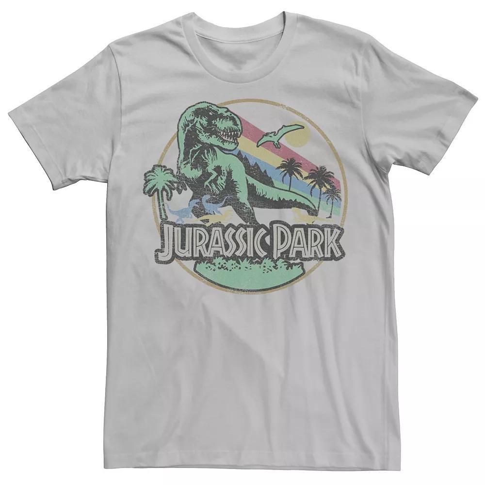 Men's Jurassic Park Retro Circle Color Stripes Tee, Size: Medium, Silver Product Image