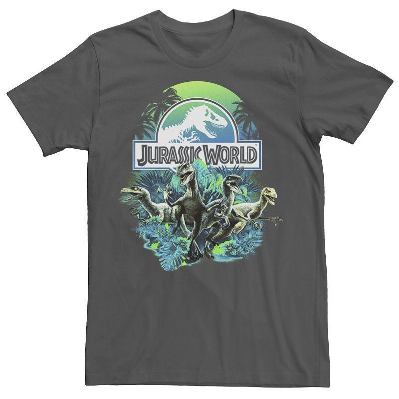 Men's Jurassic World Blue Green Jungle Velociraptor Attack Graphic Tee, Size: XXL, Black Product Image