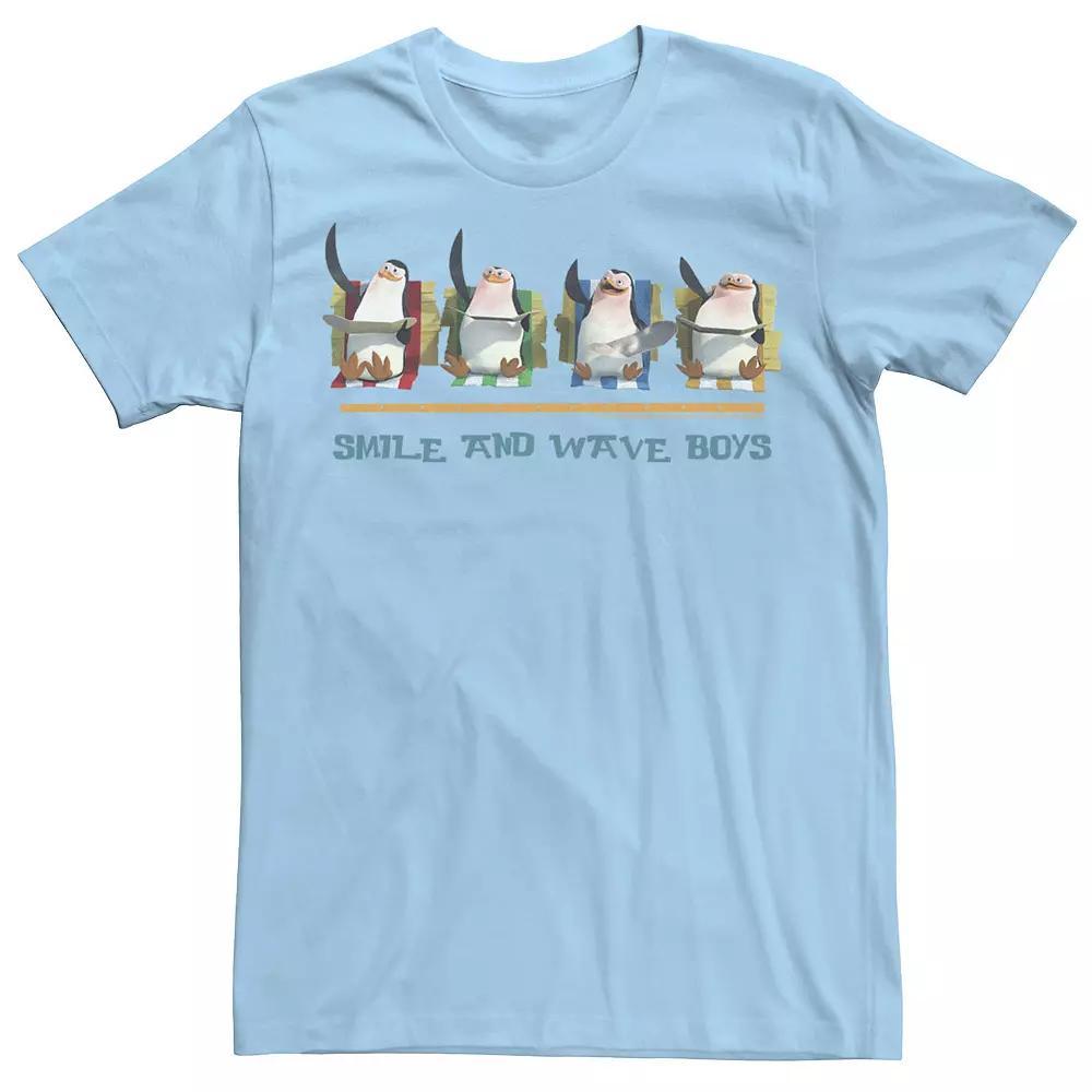 Men's Madagascar Penguins Smile And Wave Text Poster Tee, Size: Small, Light Blue Product Image