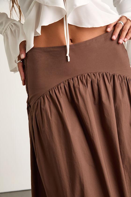 Juniper Dark Brown Cotton Mid-Rise Maxi Skirt Product Image