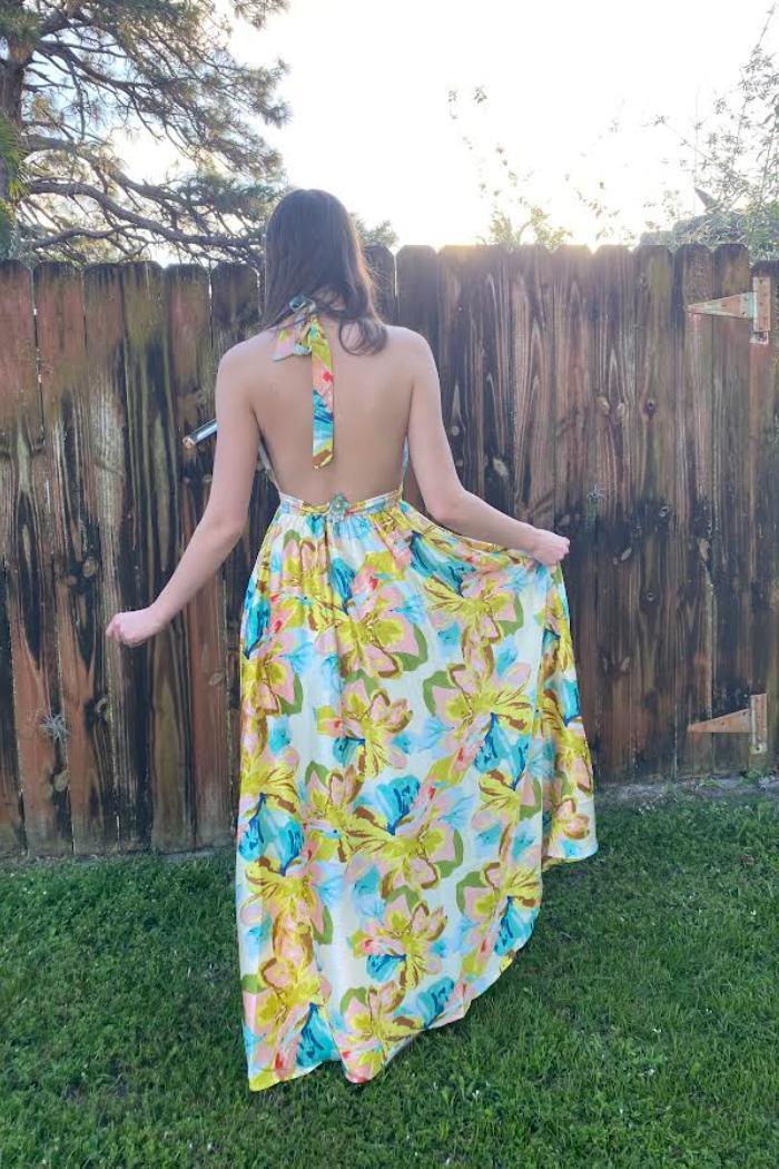 Santorini Sunset Bloom Long Halter Dress Product Image